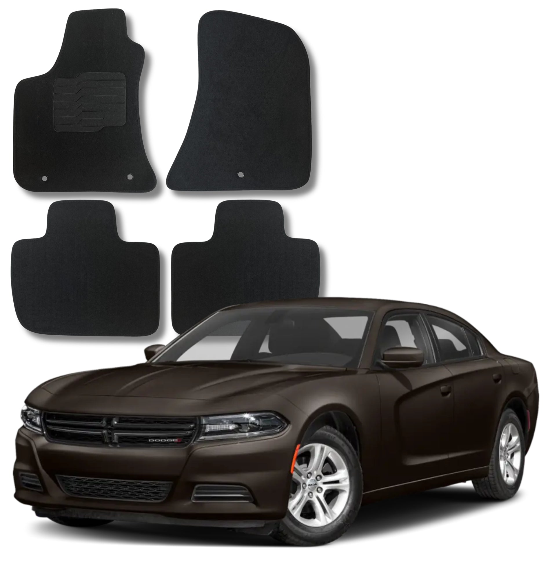Carpet Floor Mats for 2011 to 2023 Dodge Charger / Chrysler 300 (RWD Models Only), Front and Rear, Black