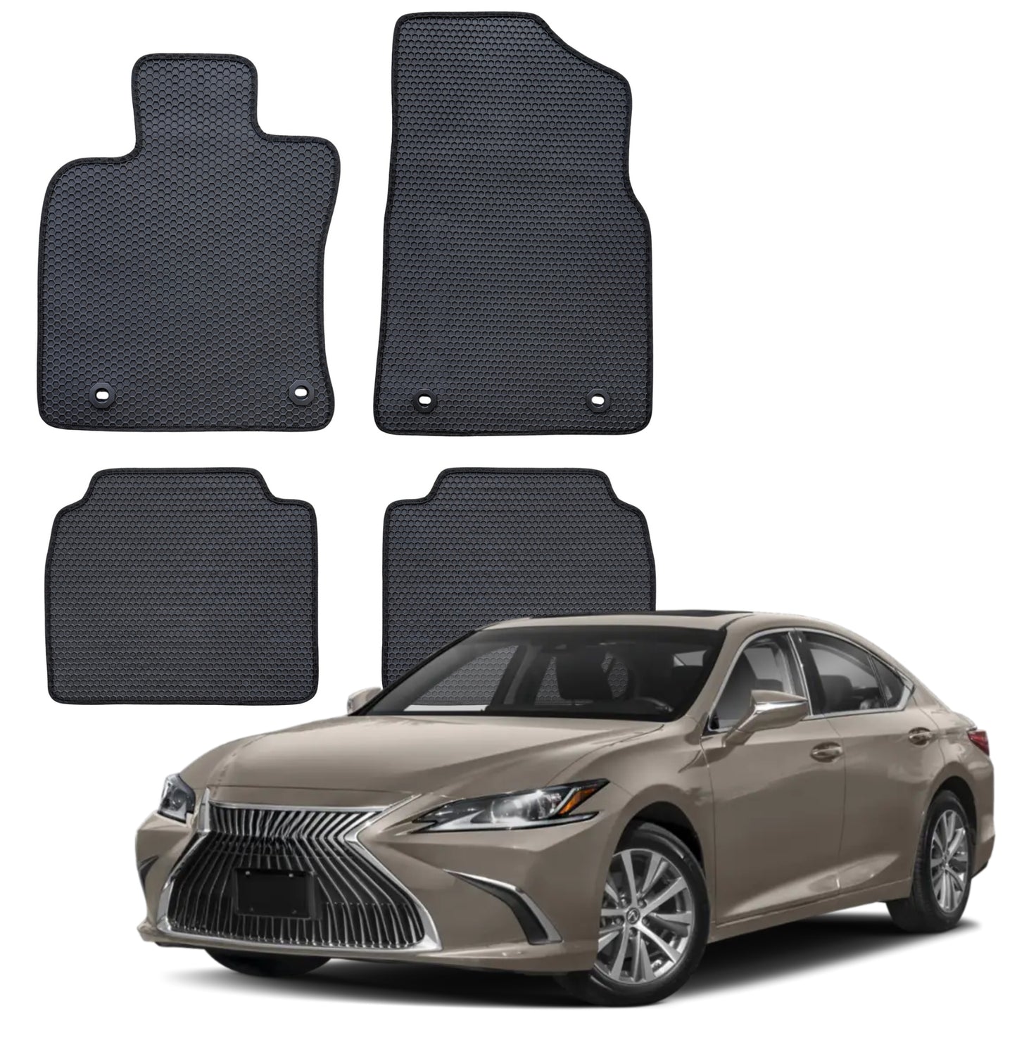All Weather Honeycomb Floor Mats for 2019 to 2025 Lexus ES350/ES300h, Front and Rear, Black