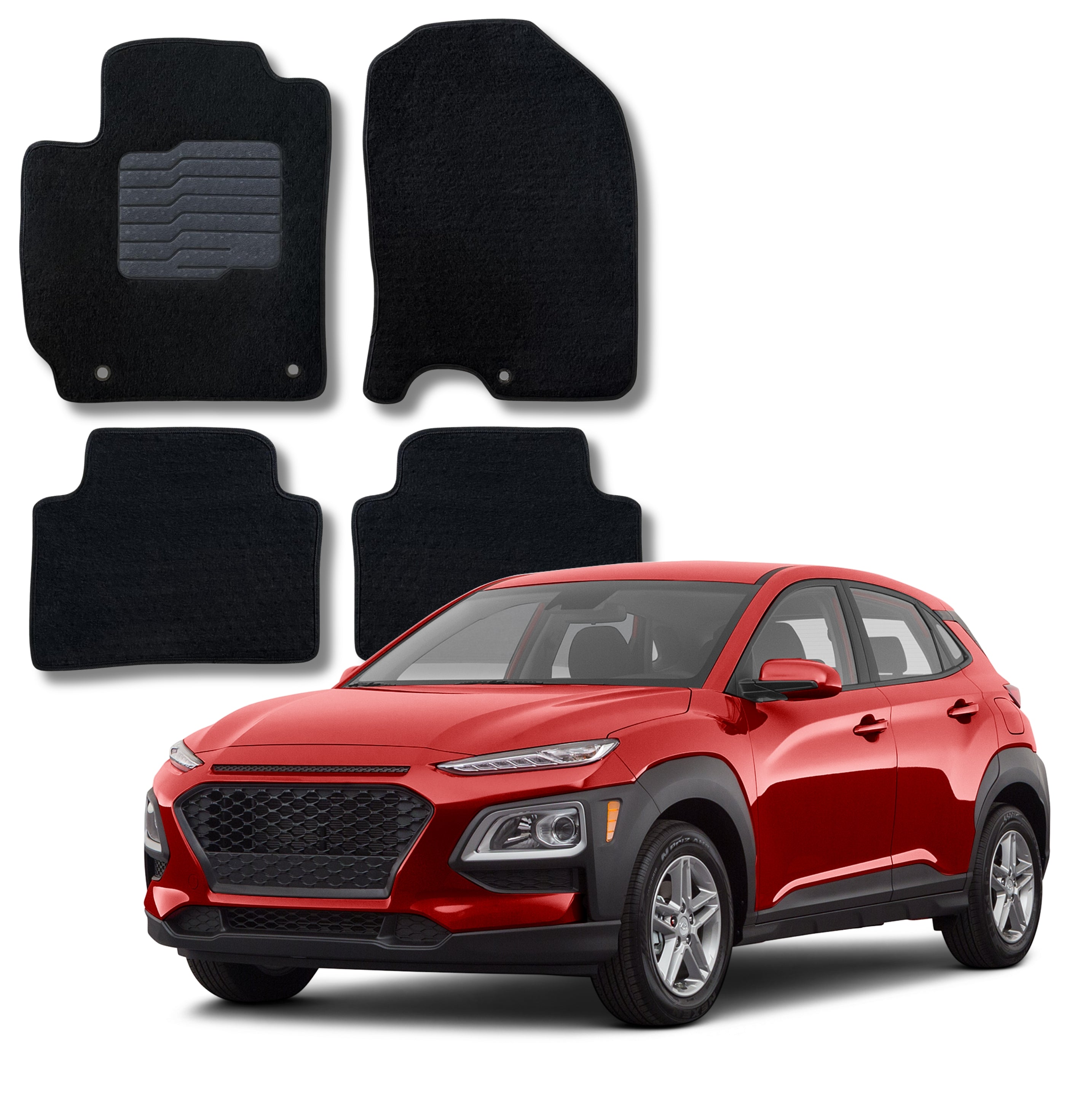 Carpet Floor Mats For 2018 to 2023 Hyundai Kona, Front and Rear, Black