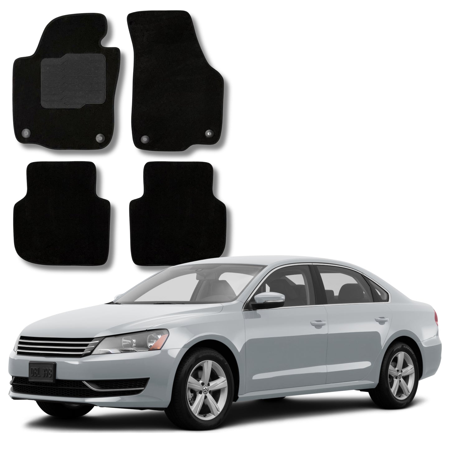 Carpet Floor mats for 2011 to 2019 Volkswagen Passat, Front and Rear, Black
