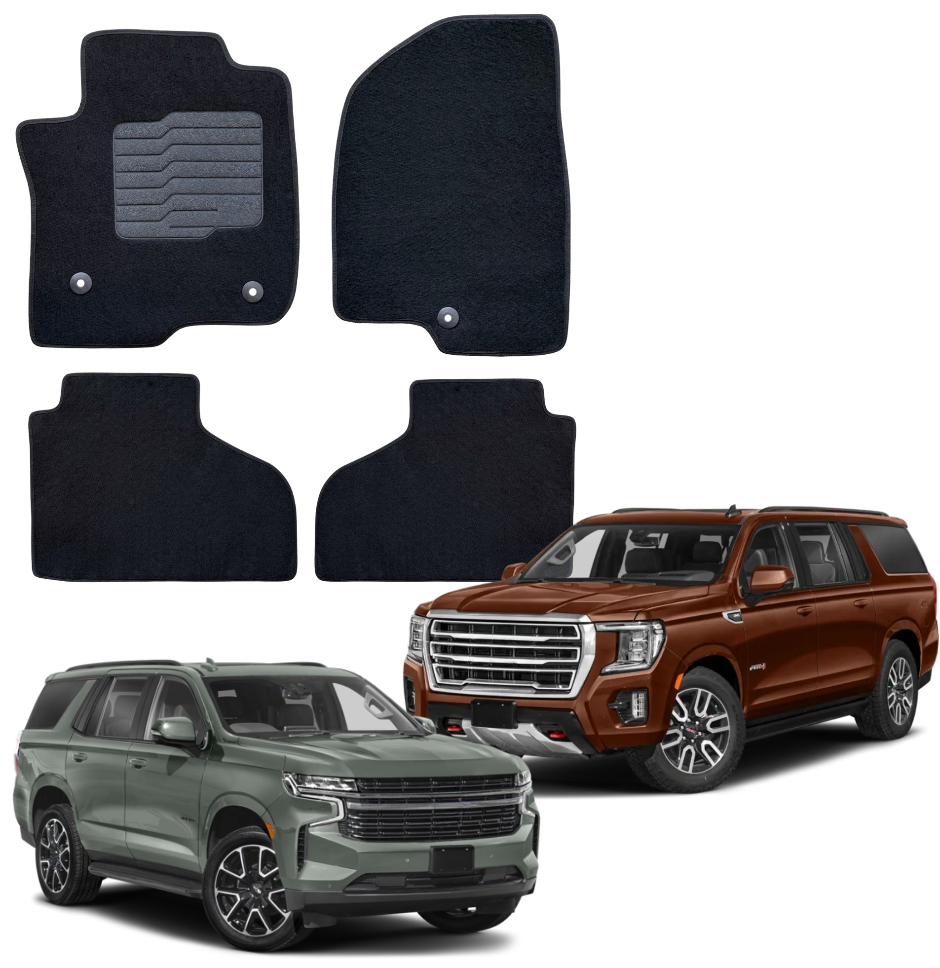 Carpet Floor Mats for 2021 to 2026 GMC Yukon, Chevrolet Tahoe, Suburban, Cadillac Escalade, Front and Rear, Black