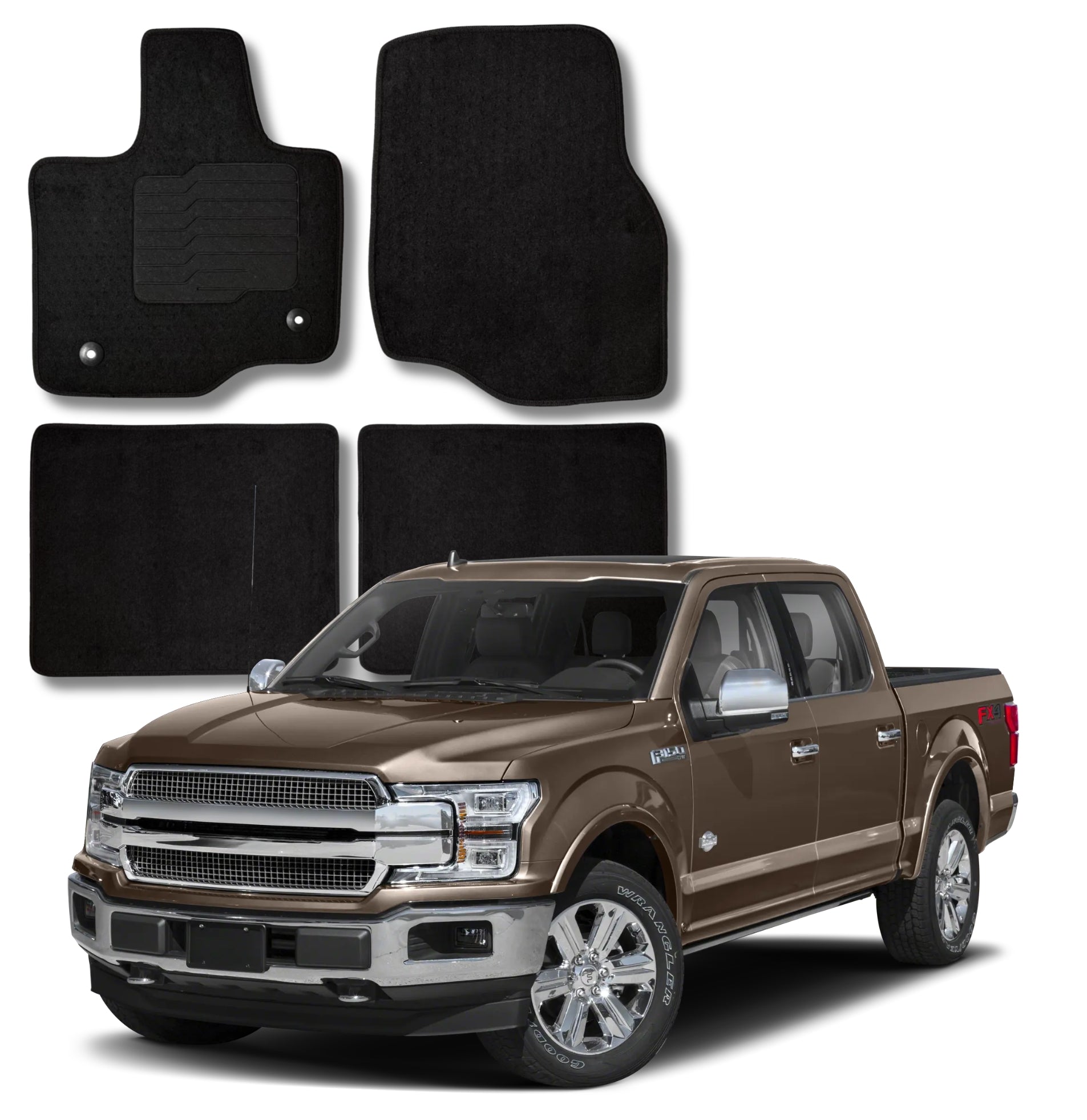 Carpet Floor Mats for 2015 to 2020 Ford F-150 Crew & Extended Cabin, Front and Rear, Black