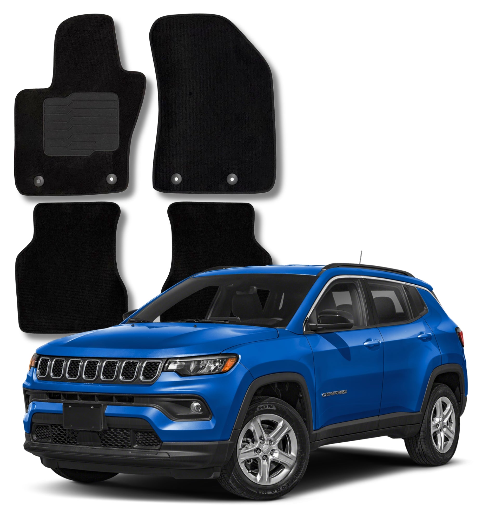 Carpet Floor Mats for 2017 to 2026 Jeep Compass, Front and Rear, Black