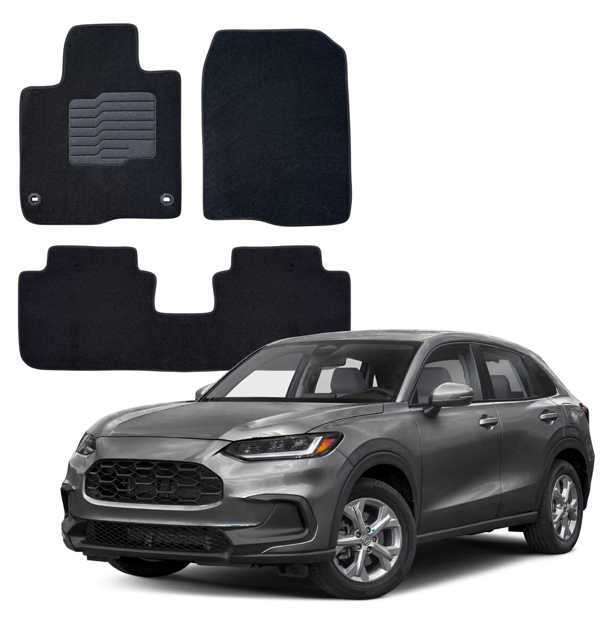 Carpet Floor Mats for 2023 to 2026 Honda HR-V, Front and Rear, Black