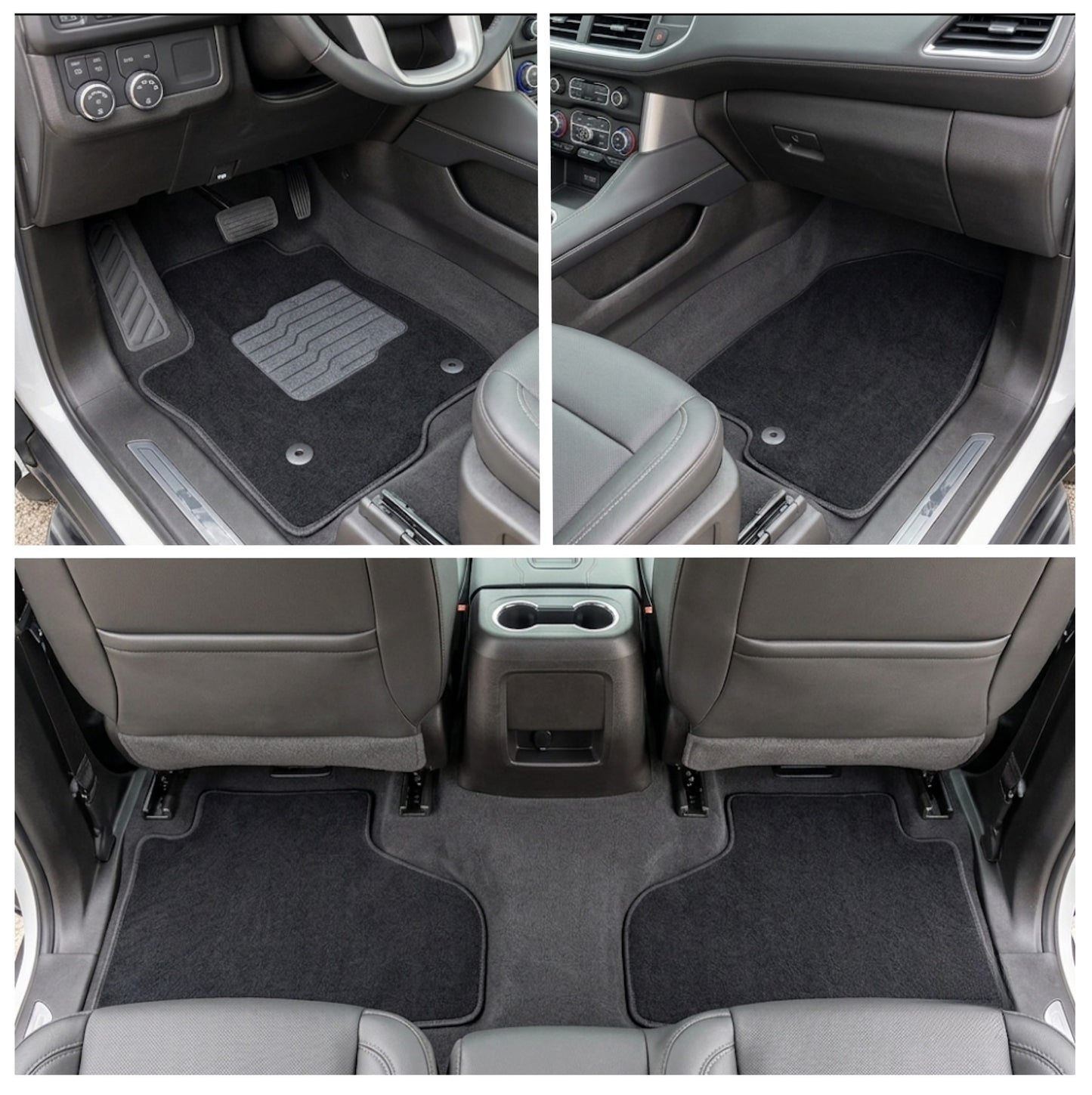 Carpet Floor Mats for 2021 to 2026 GMC Yukon, Chevrolet Tahoe, Suburban, Cadillac Escalade, Front and Rear, Black
