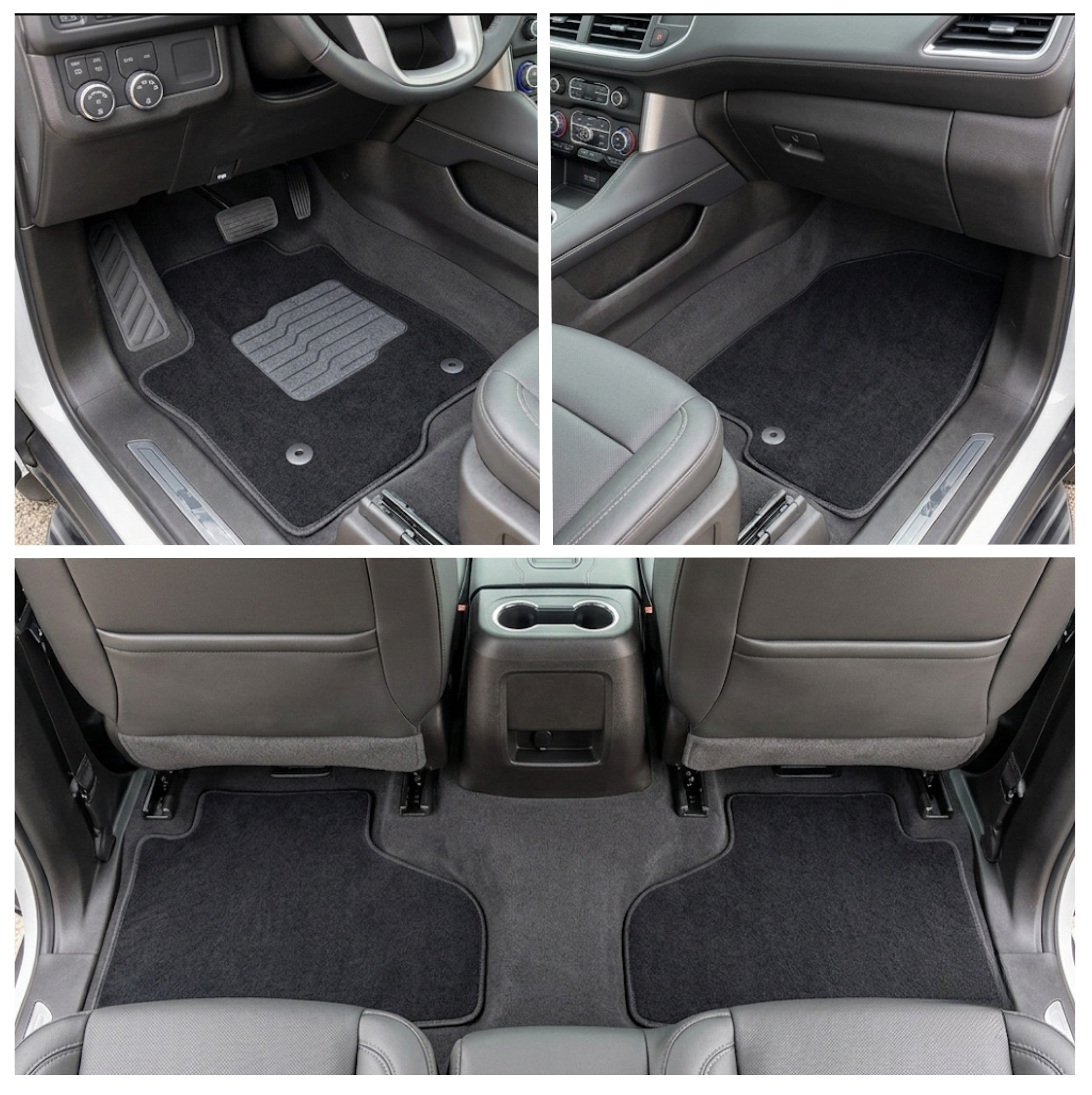 Carpet Floor Mats for 2021 to 2026 GMC Yukon, Chevrolet Tahoe, Suburban, Cadillac Escalade, Front and Rear, Black