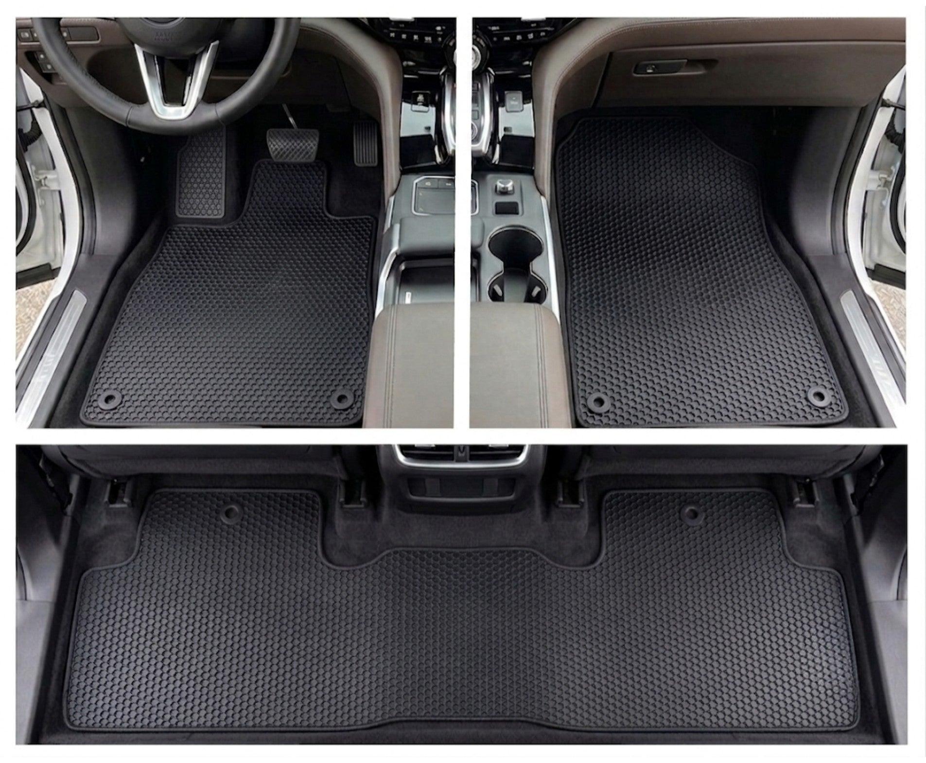 All Weather Honeycomb Floor Mats for 2022 to 2026 Acura MDX, Front, Rear and 3rd Row, Black