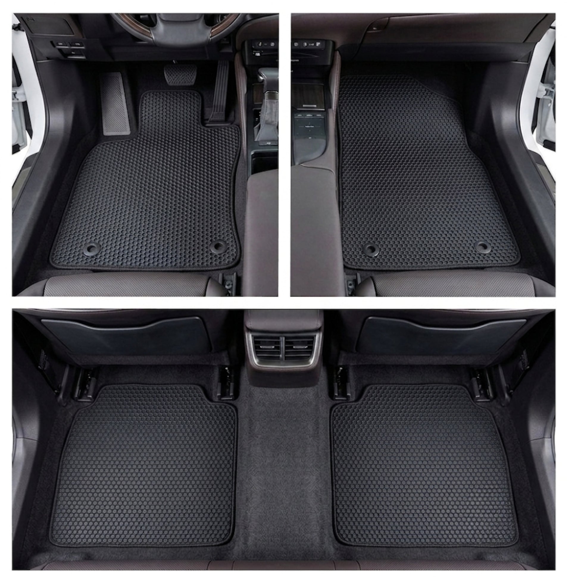 All Weather Honeycomb Floor Mats for 2019 to 2025 Lexus ES350/ES300h, Front and Rear, Black