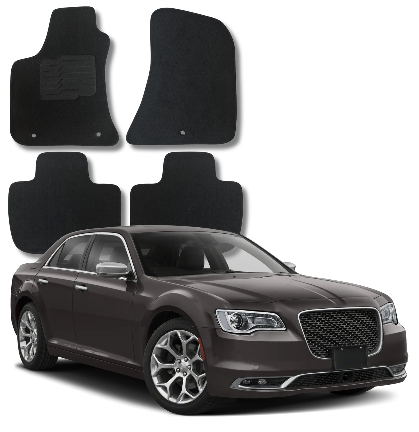 Carpet Floor Mats for 2011 to 2023 Dodge Charger / Chrysler 300 (RWD Models Only), Front and Rear, Black