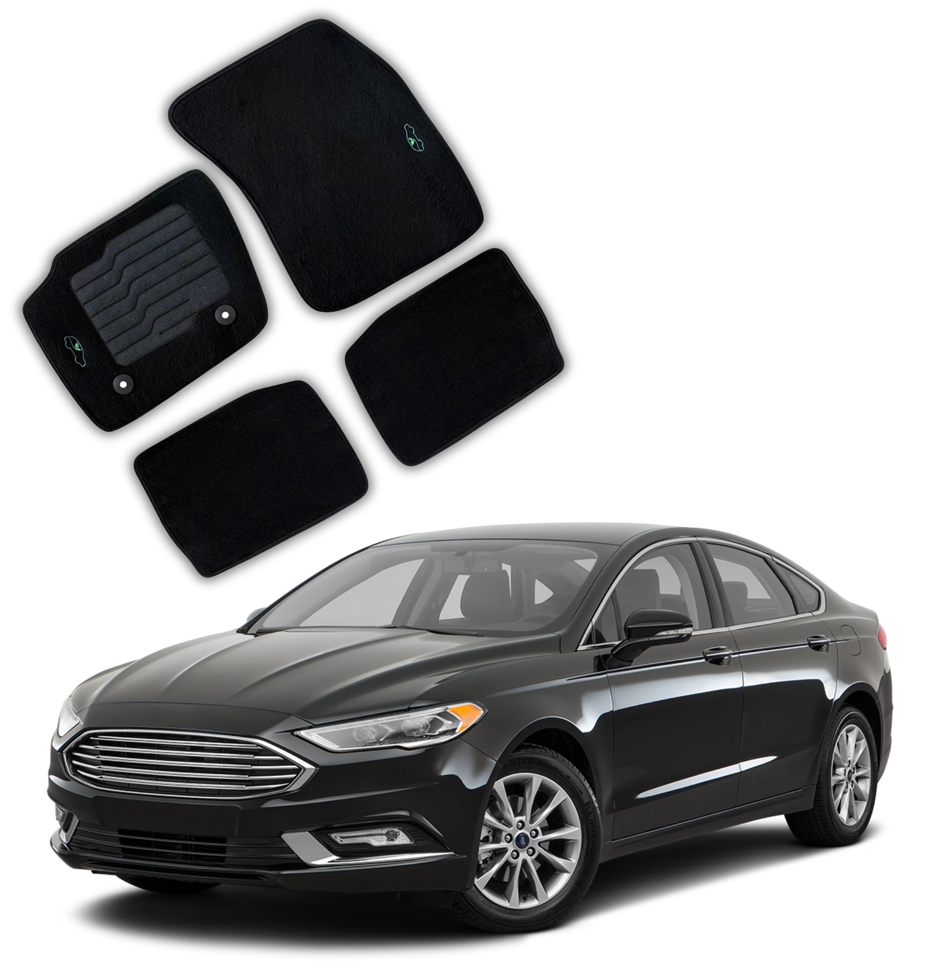 Carpet Floor Mats for 2013 to 2020 Ford Fusion, Front and Rear - Black