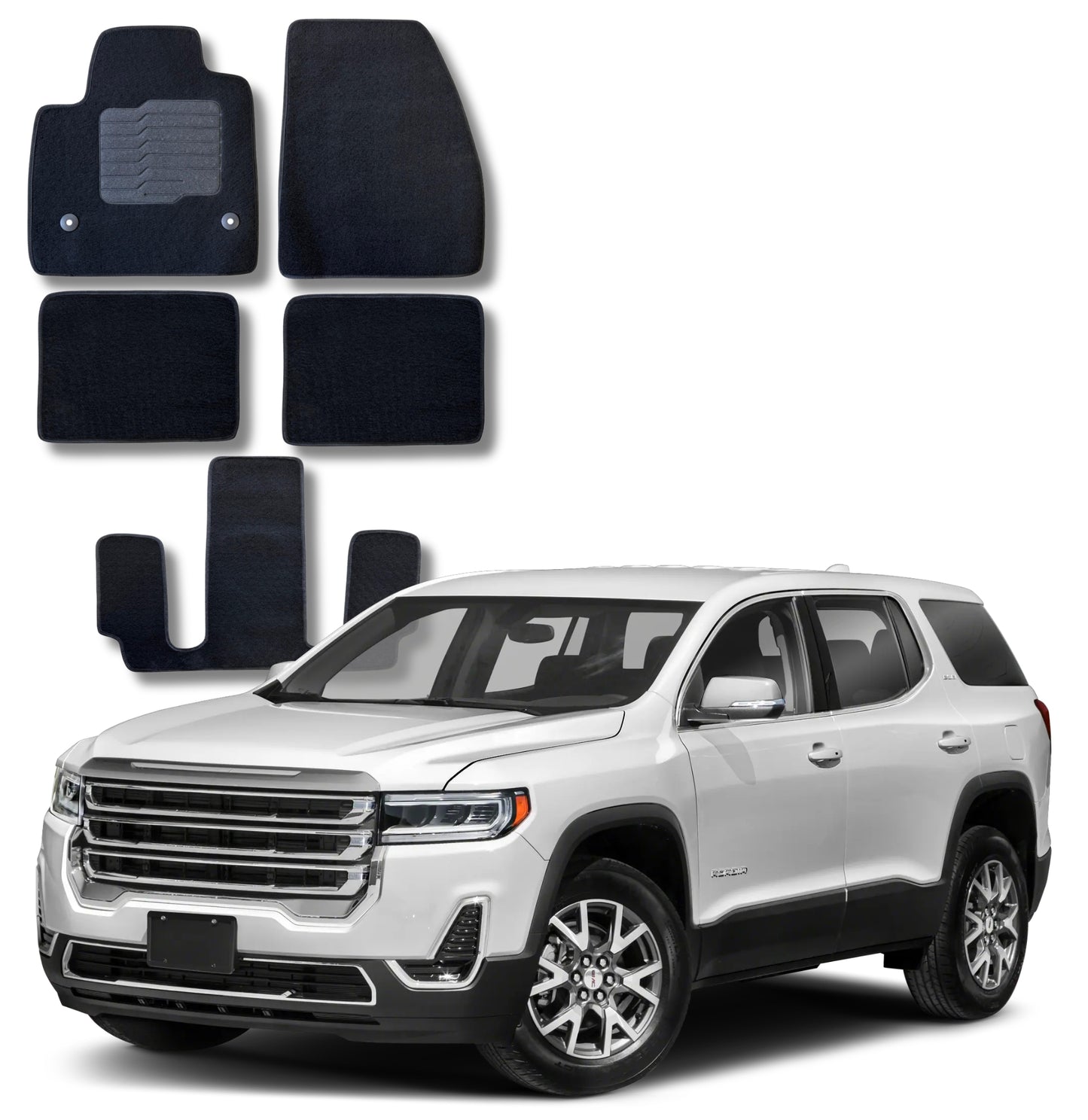 Carpet Floor Mats for 2017 to 2023 GMC Acadia, Full set (including 3rd Row)