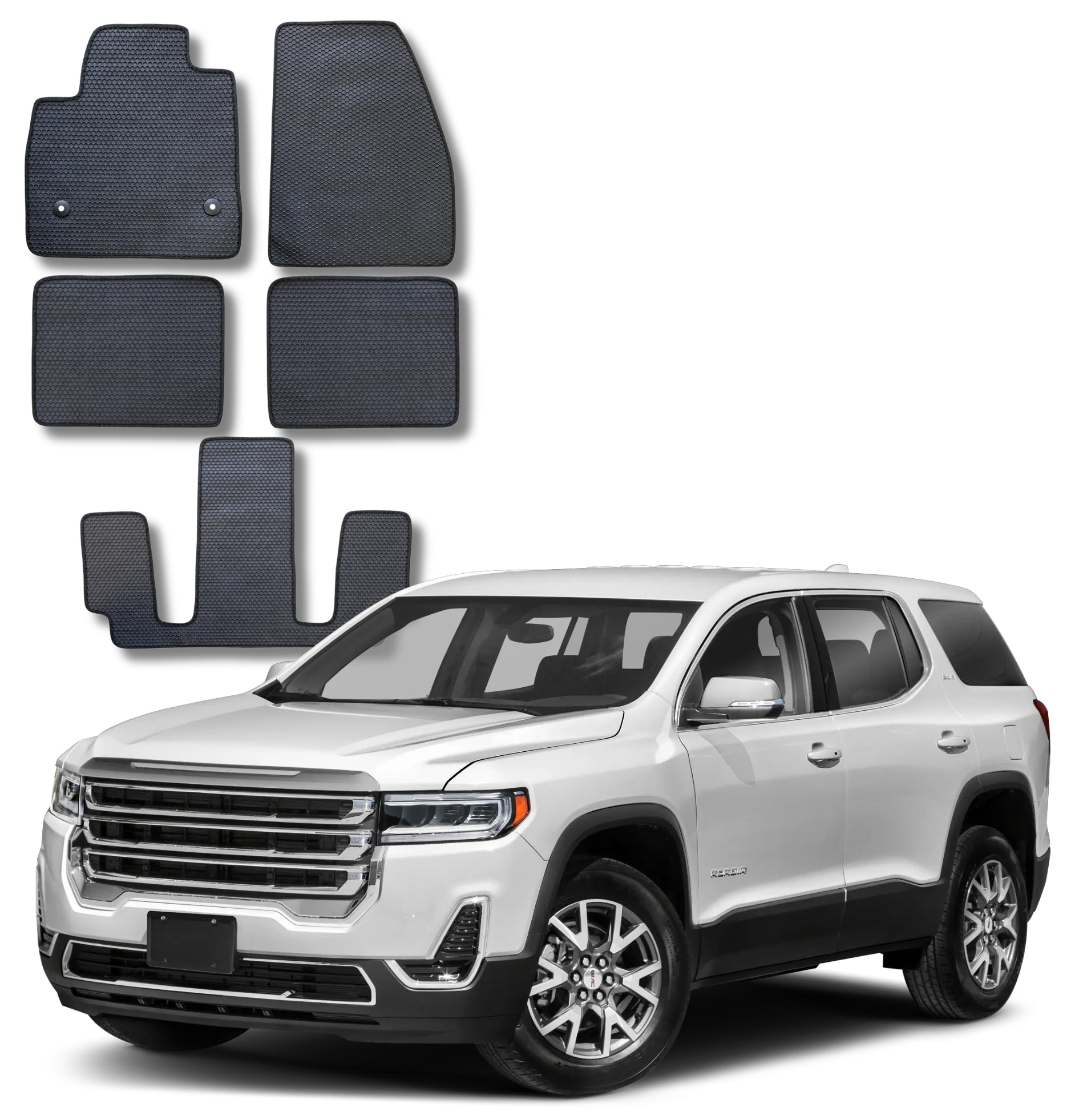 All Weather Honeycomb Floor Mats for 2017 to 2023 GMC Acadia, Full set (including 3rd Row)