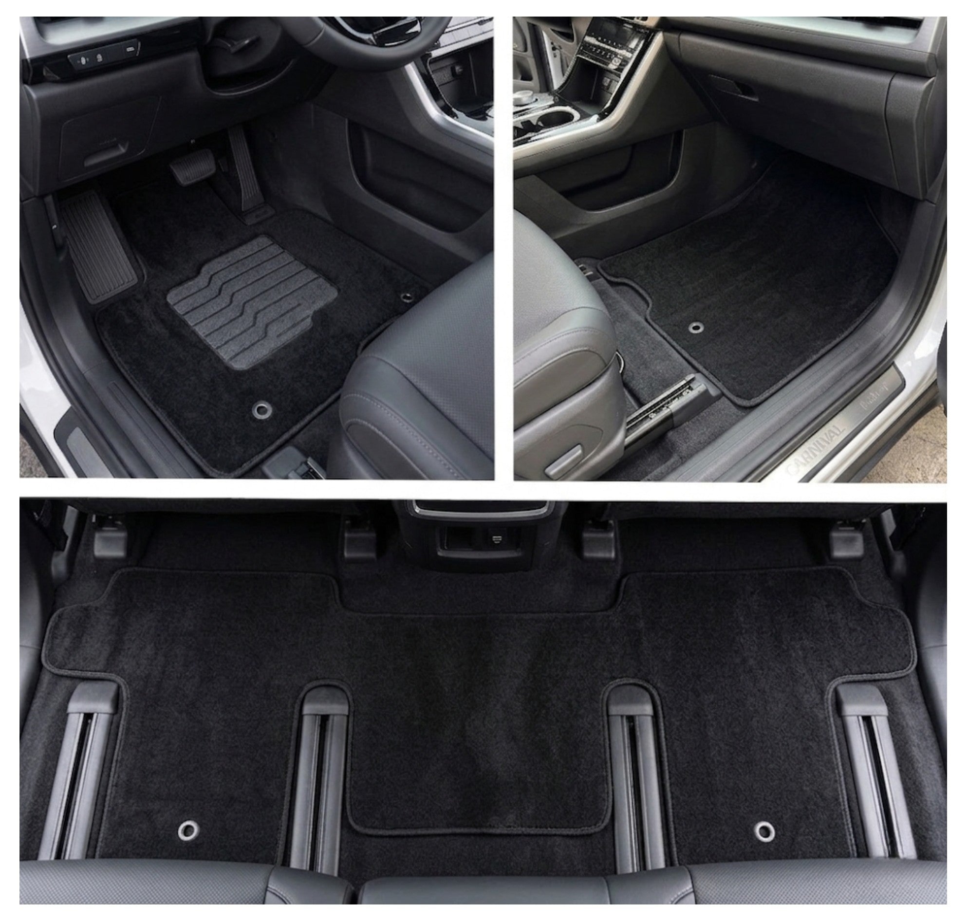 Carpet Floor Mats for 2022 to 2026 Kia Carnival 8 Passenger, Front and Rear, Black