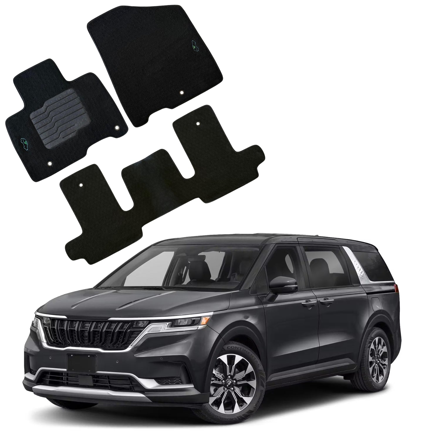 Carpet Floor Mats for 2022 to 2026 Kia Carnival 8 Passenger, Front and Rear, Black