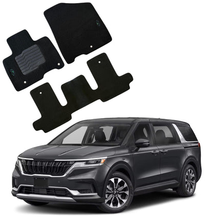 Carpet Floor Mats for 2022 to 2026 Kia Carnival 8 Passenger, Front and Rear, Black