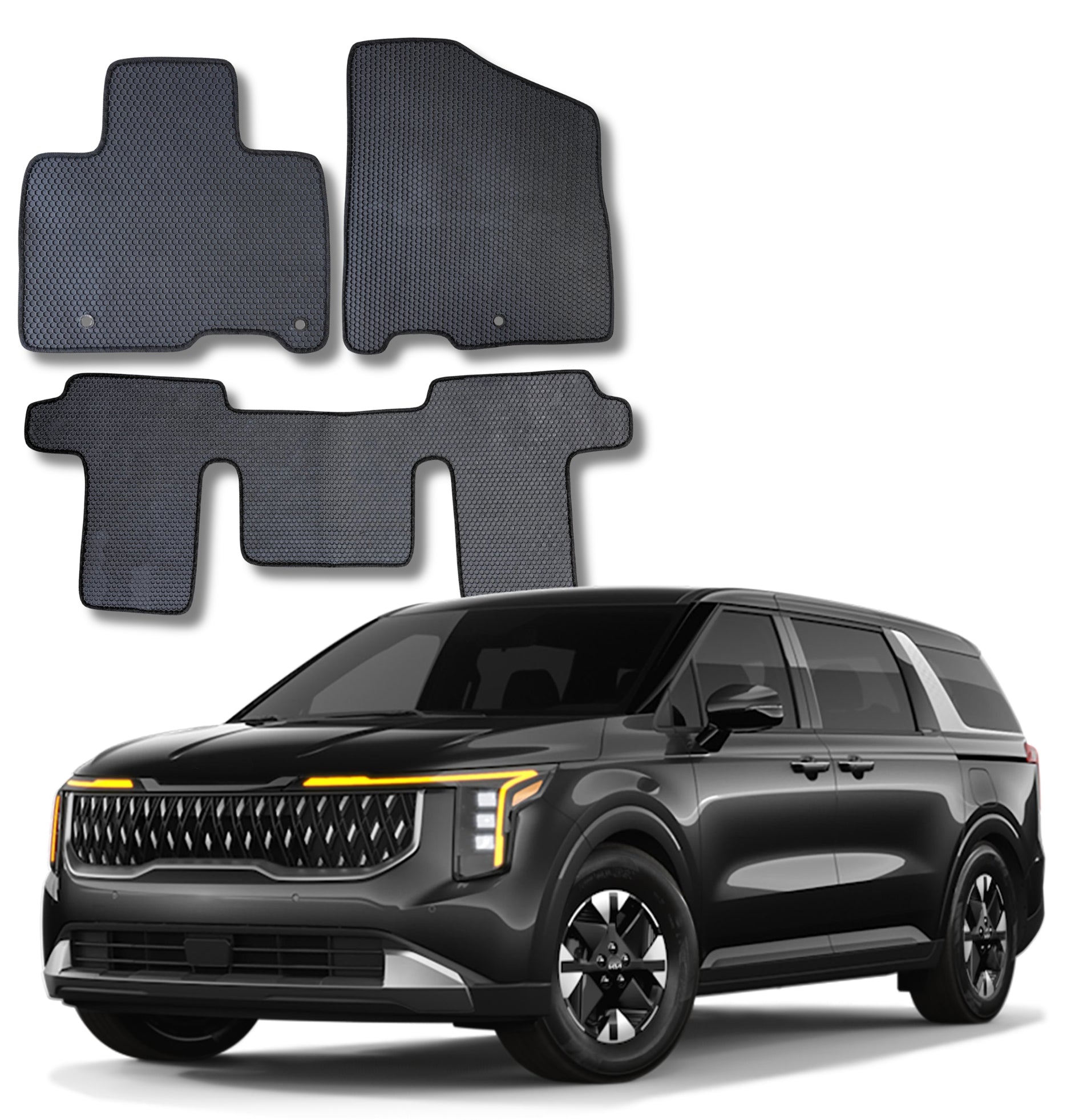 All Weather Honeycomb Floor Mats for 2022 to 2026 Kia Carnival 8 Passenger, Front and Rear