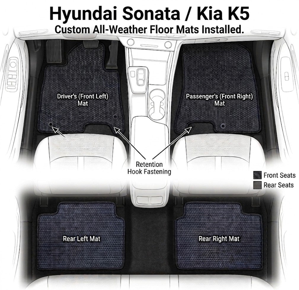 Floor Mats Honeycomb All Weather for 2020 to 2026 Hyundai Sonata / 2021 to 2026 Kia K5