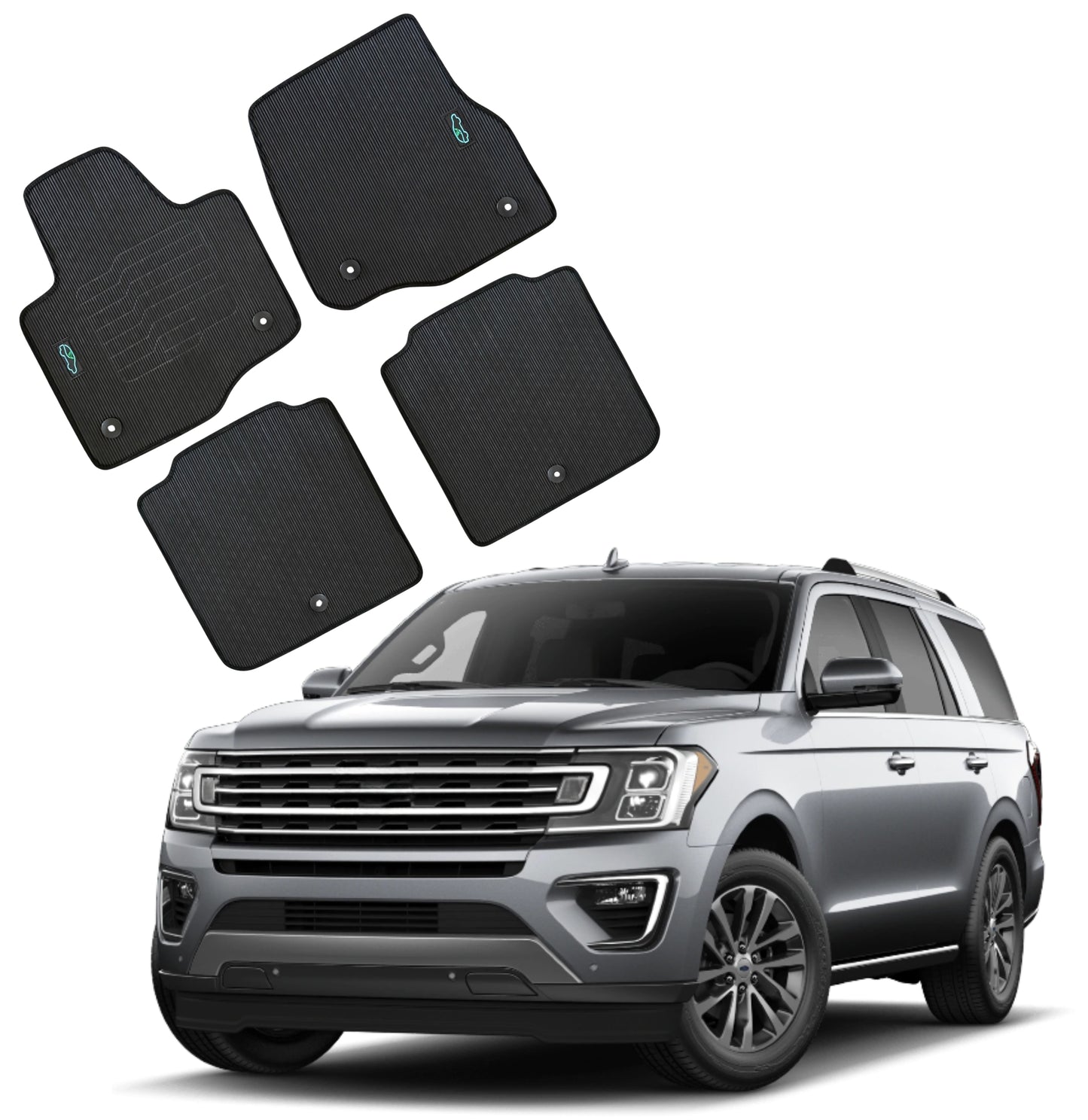 All Weather Floor Mats for 2018 to 2024 Ford Expedition, front and Rear, Black