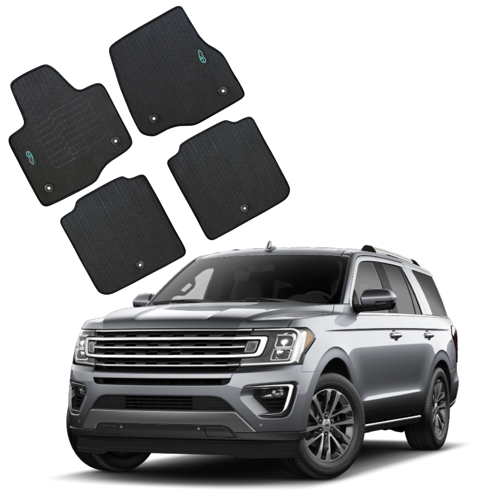 All Weather Floor Mats for 2018 to 2024 Ford Expedition, front and Rear, Black