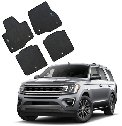 All Weather Floor Mats for 2018 to 2024 Ford Expedition, front and Rear, Black