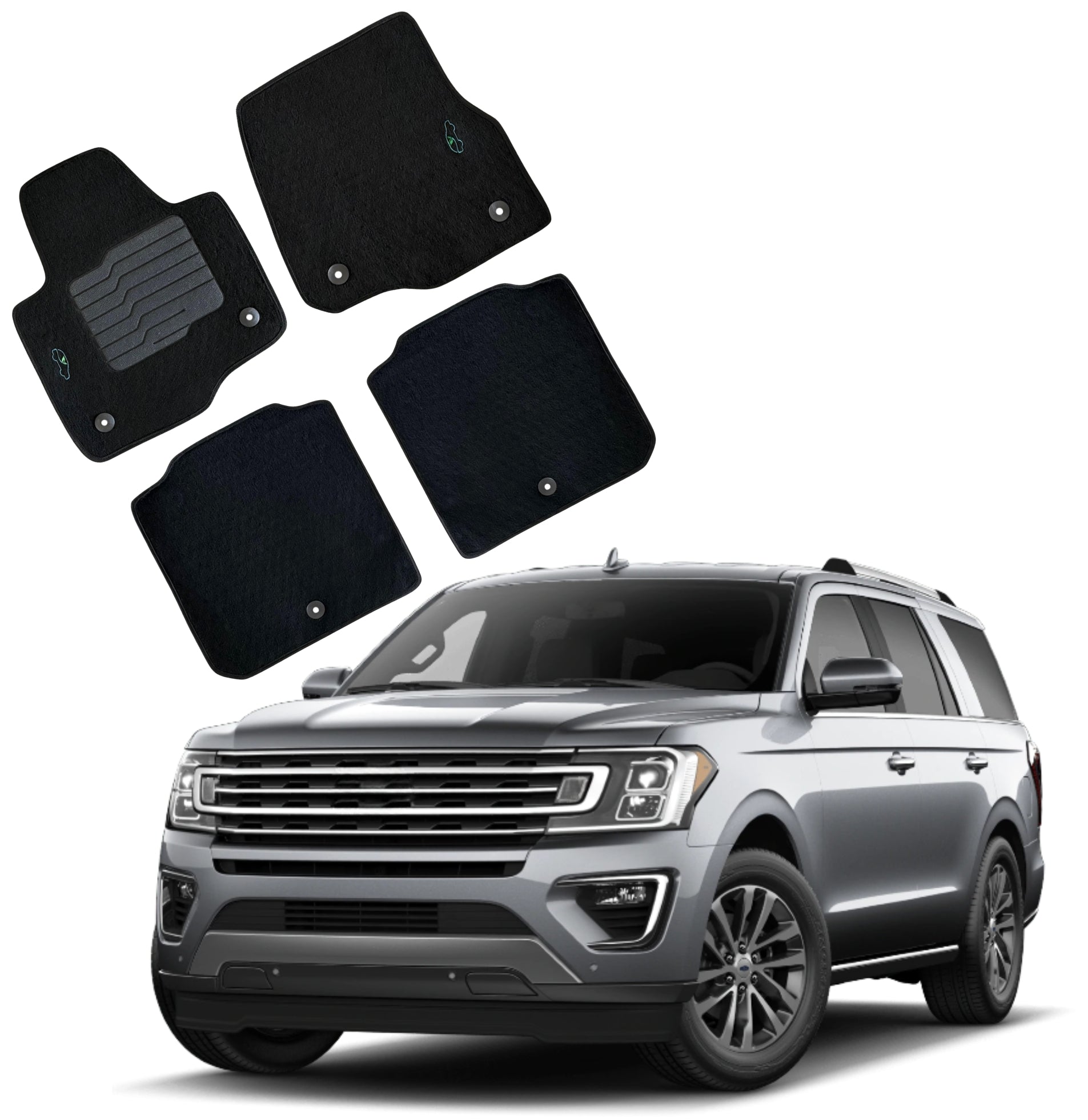 Carpet Floor Mats for 2018 to 2024 Ford Expedition, front and Rear, Black