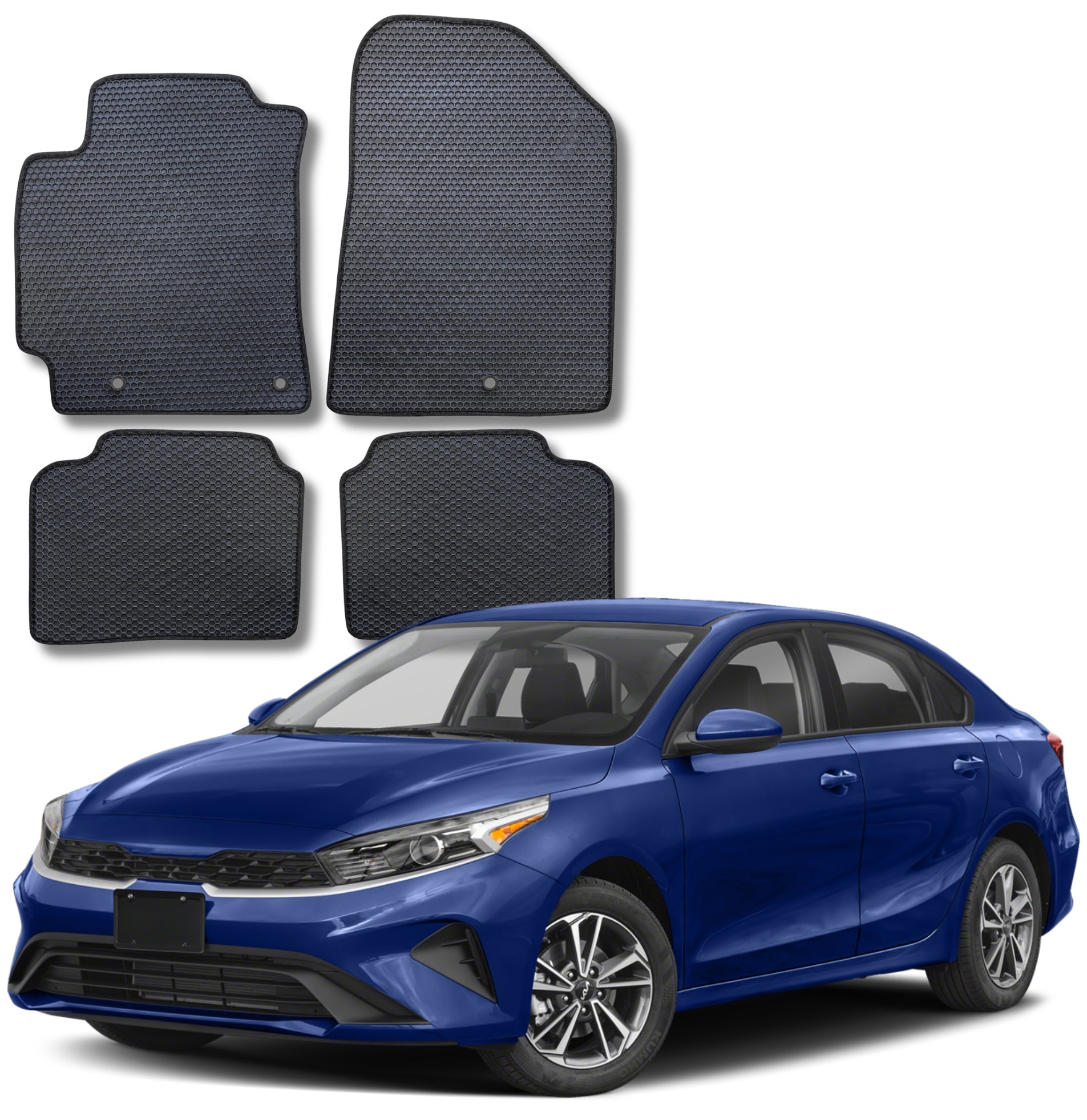 All Weather Honeycomb Floor Mats for 2019 to 2024 Kia Forte, Front and Rear