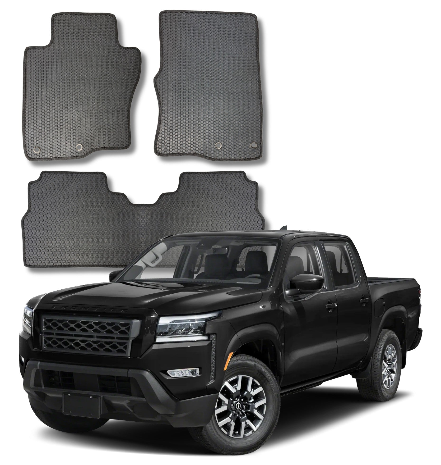All Weather Honeycomb Floor Mats for 2022 to 2026 Nissan Frontier Crew Cab