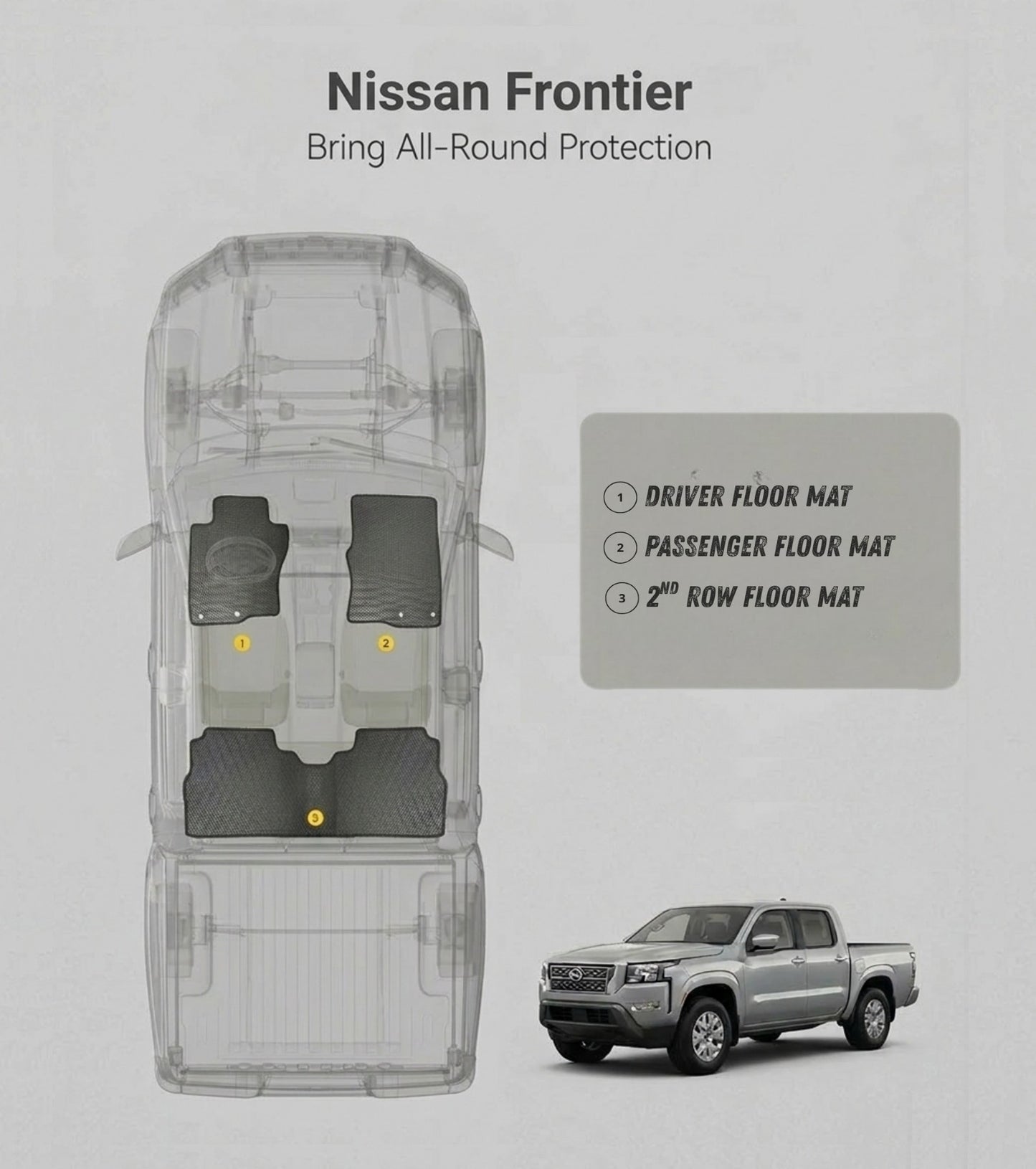 All Weather Honeycomb Floor Mats for 2022 to 2026 Nissan Frontier Crew Cab