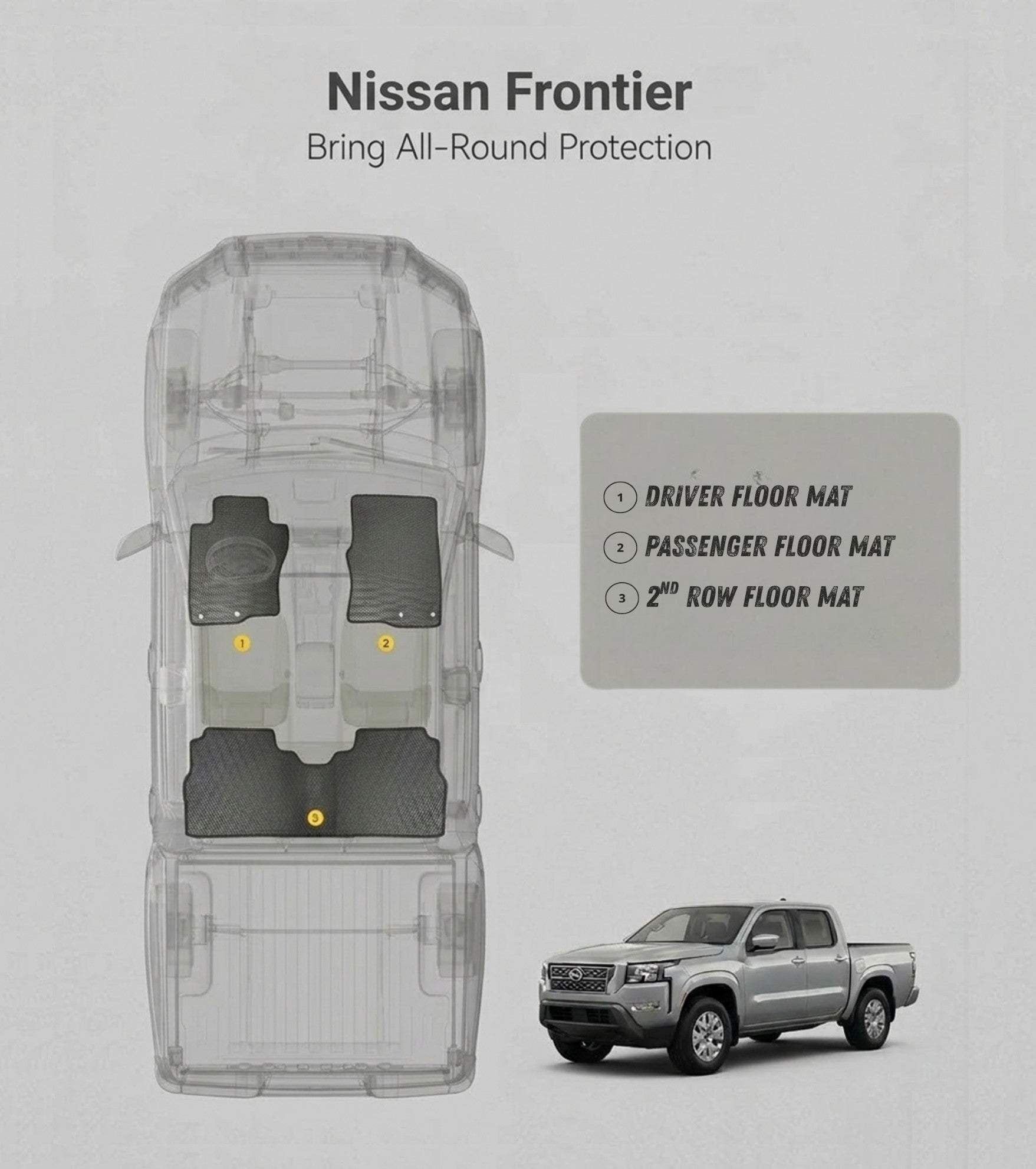 All Weather Honeycomb Floor Mats for 2022 to 2026 Nissan Frontier Crew Cab