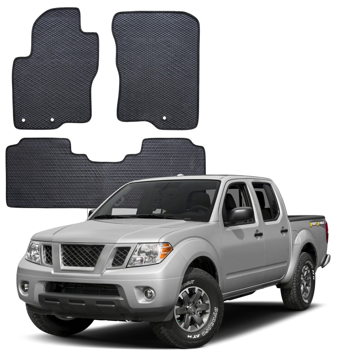 All Weather Honeycomb Floor Mats for 2011 to 2021 Nissan Frontier Crew Cab