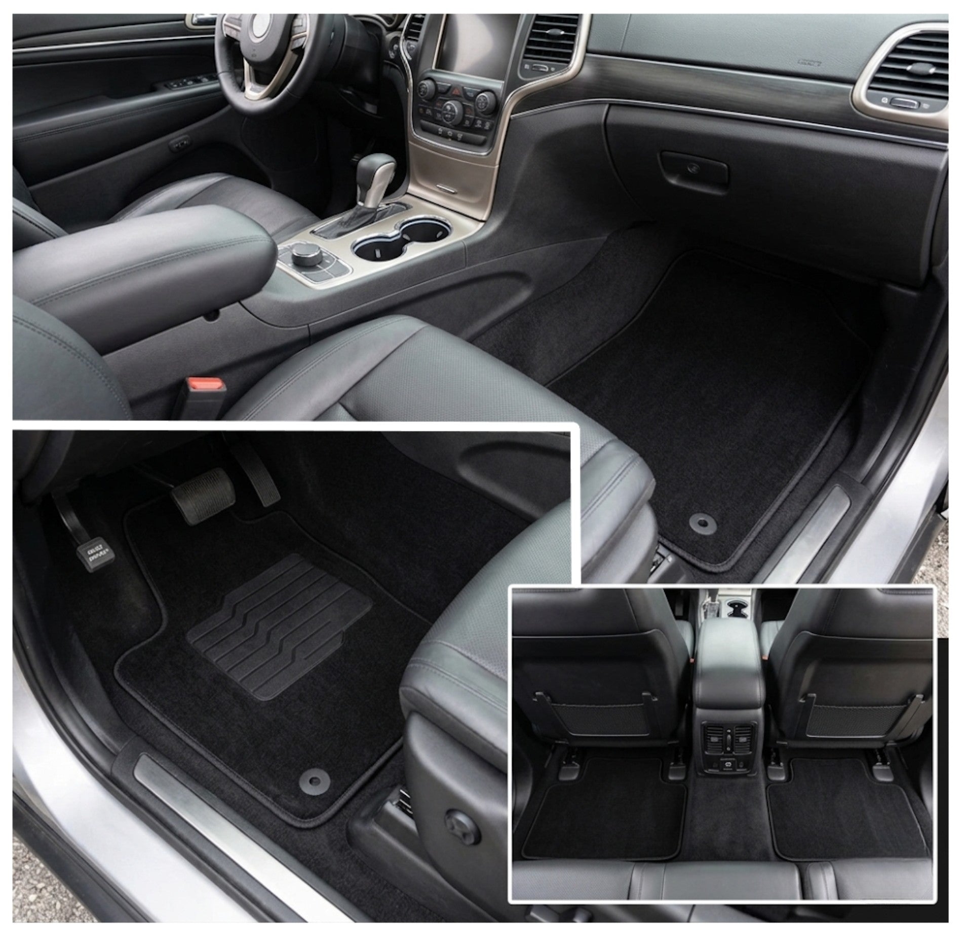 Carpet Floor Mats for 2016 to 2021 Jeep Grand Cherokee & 16 to 26 Dodge Durango, Front and Rear, Black