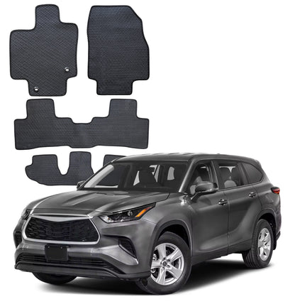 All Weather Honeycomb Floor Mats for 2020 to 2026 Toyota Highlander, Full 3 Row Set (2nd Row Bench or Bucket seats)
