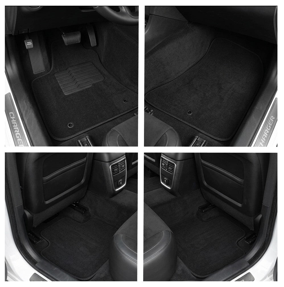 Carpet Floor Mats for 2011 to 2023 Dodge Charger / Chrysler 300 (RWD Models Only), Front and Rear, Black