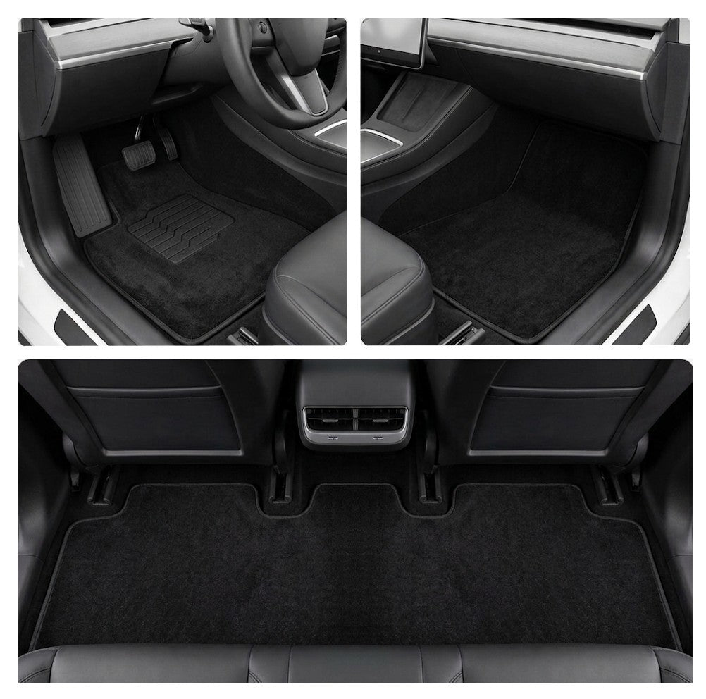 Carpet Floor Mats for 2020 to 2026 Tesla Model Y, Front and Rear, Black
