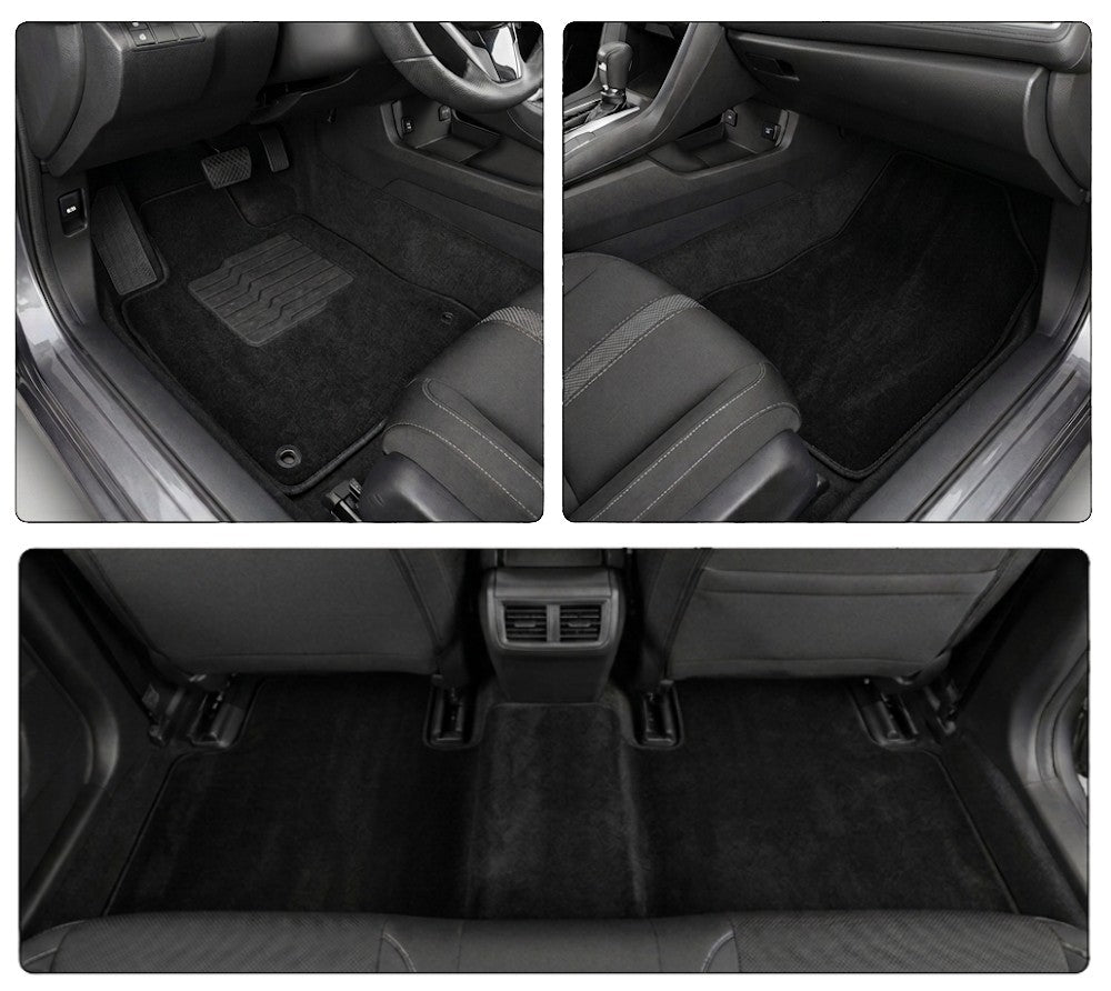Carpet Floor Mats for 2016 to 2021 Honda Civic, Front and Rear, Black