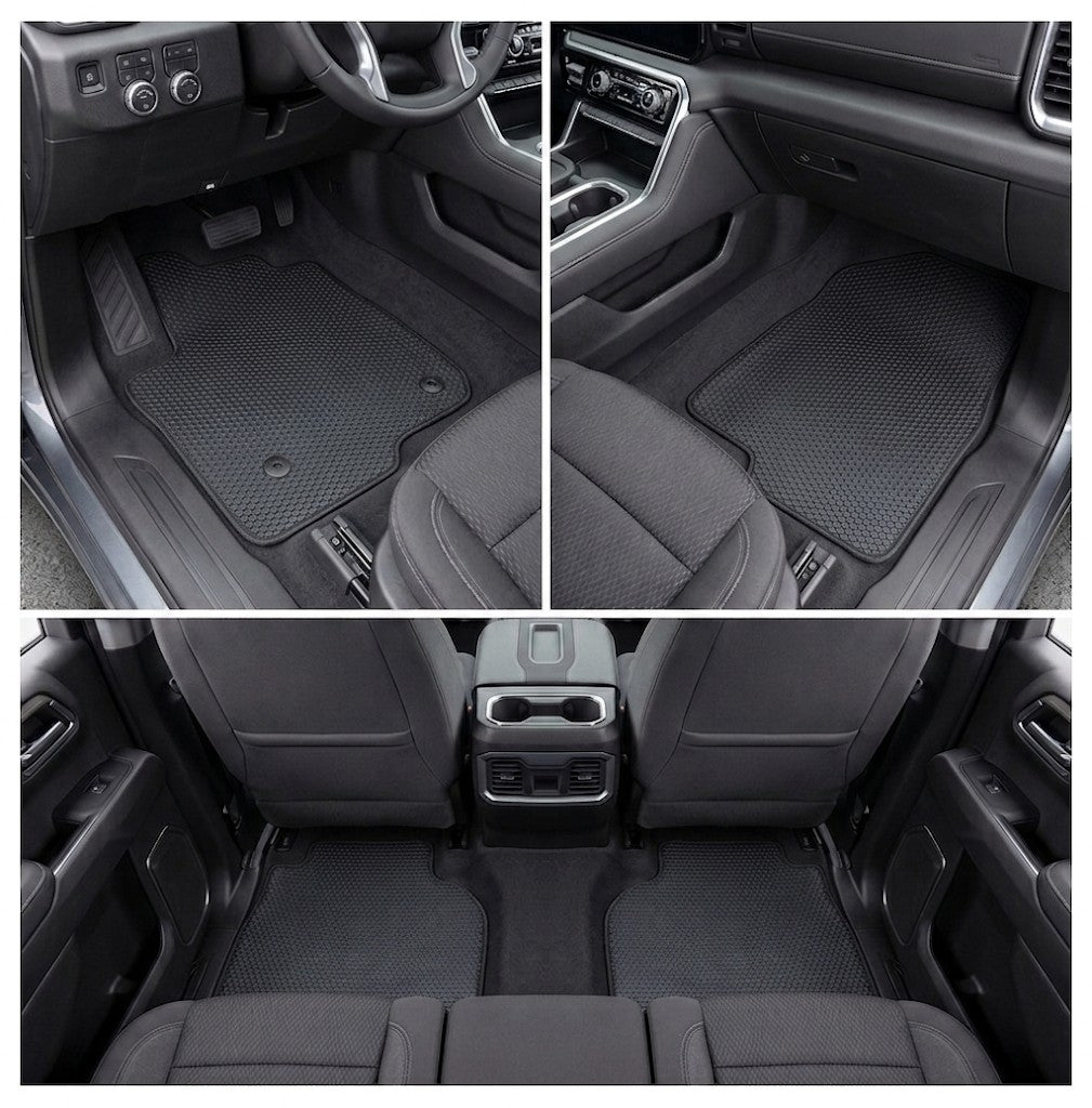 All Weather Honeycomb Floor Mats for 2019 to 2026 Chevrolet Silverado / GMC Sierra 1500, Front and Rear, Black