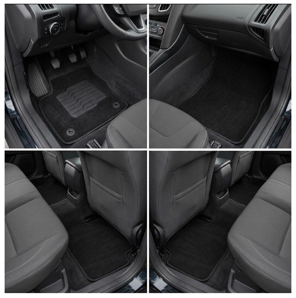Carpet Floor Mats for 2012 to 2018 Ford Focus Hatch and Sedan, Front and Rear, Black