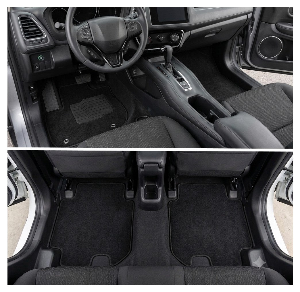 Carpet Floor Mats for 2016 to 2022 Honda HRV / 2015 to 2020 Honda Fit, Front and Rear, Black