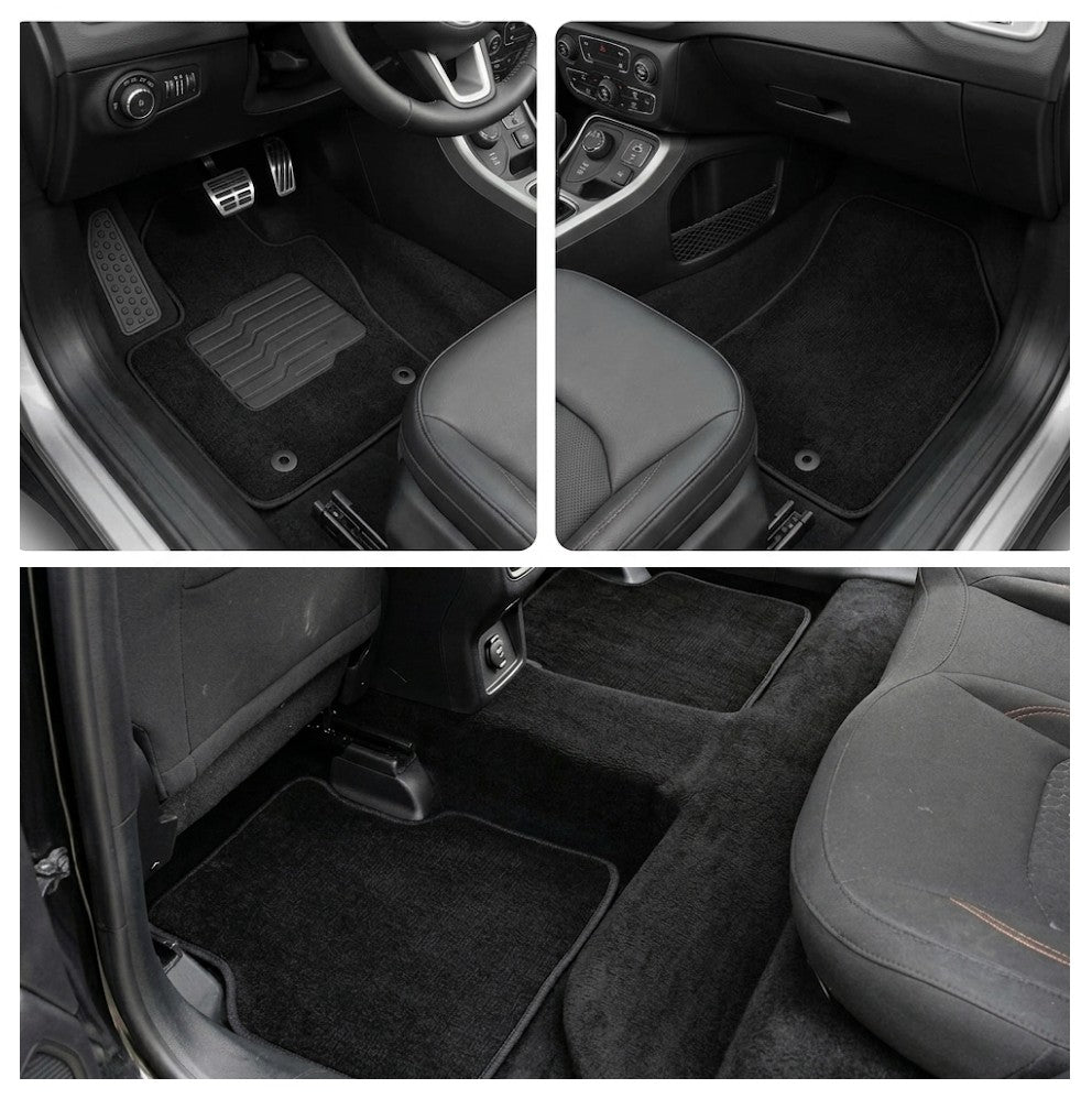 Carpet Floor Mats for 2017 to 2026 Jeep Compass, Front and Rear, Black