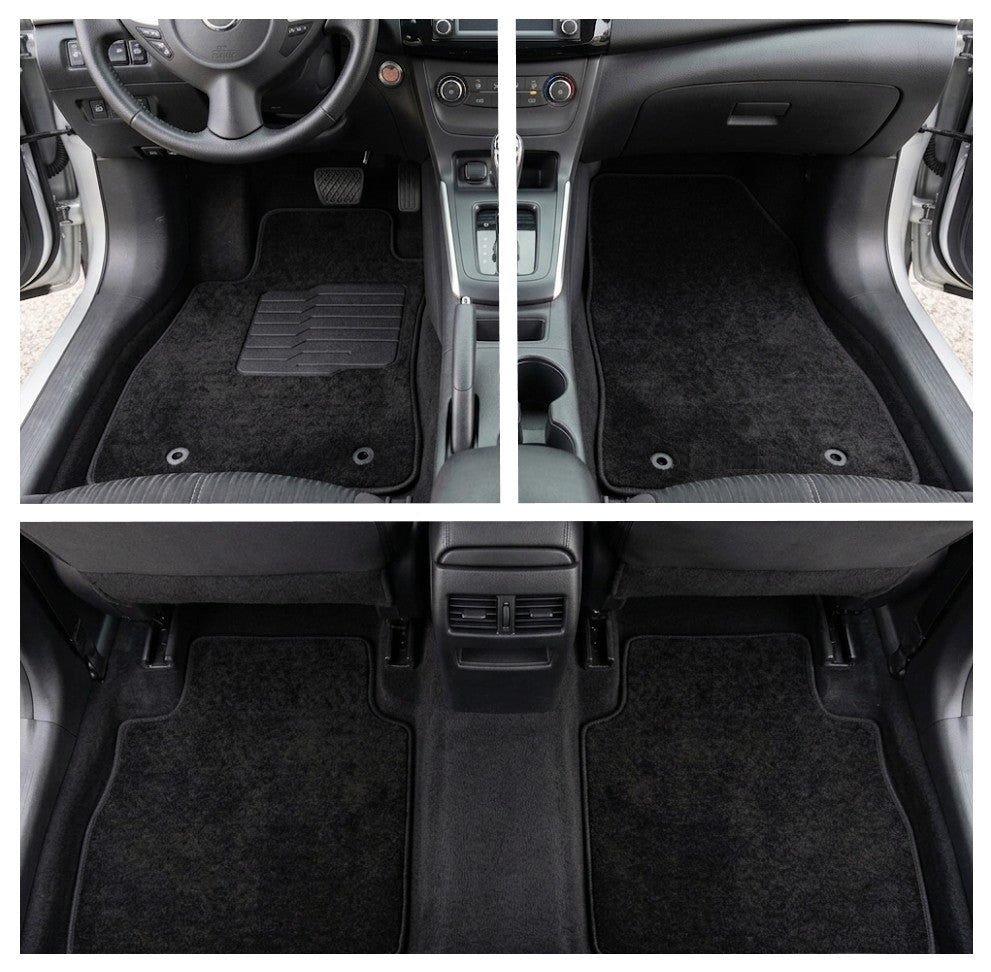 Carpet Floor Mats for 2013 to 2019 Nissan Sentra, Front and Rear, Black