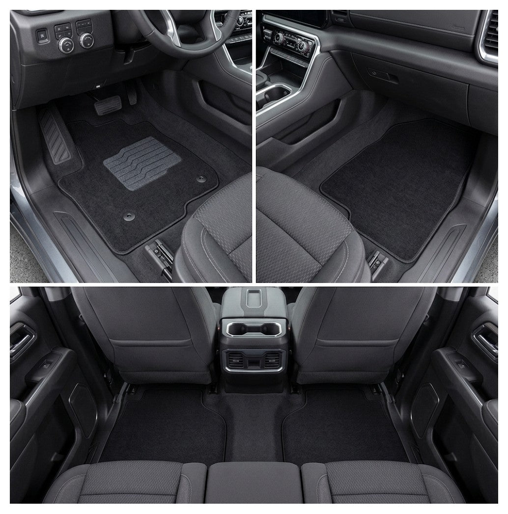 Carpet Floor Mats for 2019 to 2026 Chevrolet Silverado / GMC Sierra 1500, Front and Rear, Black