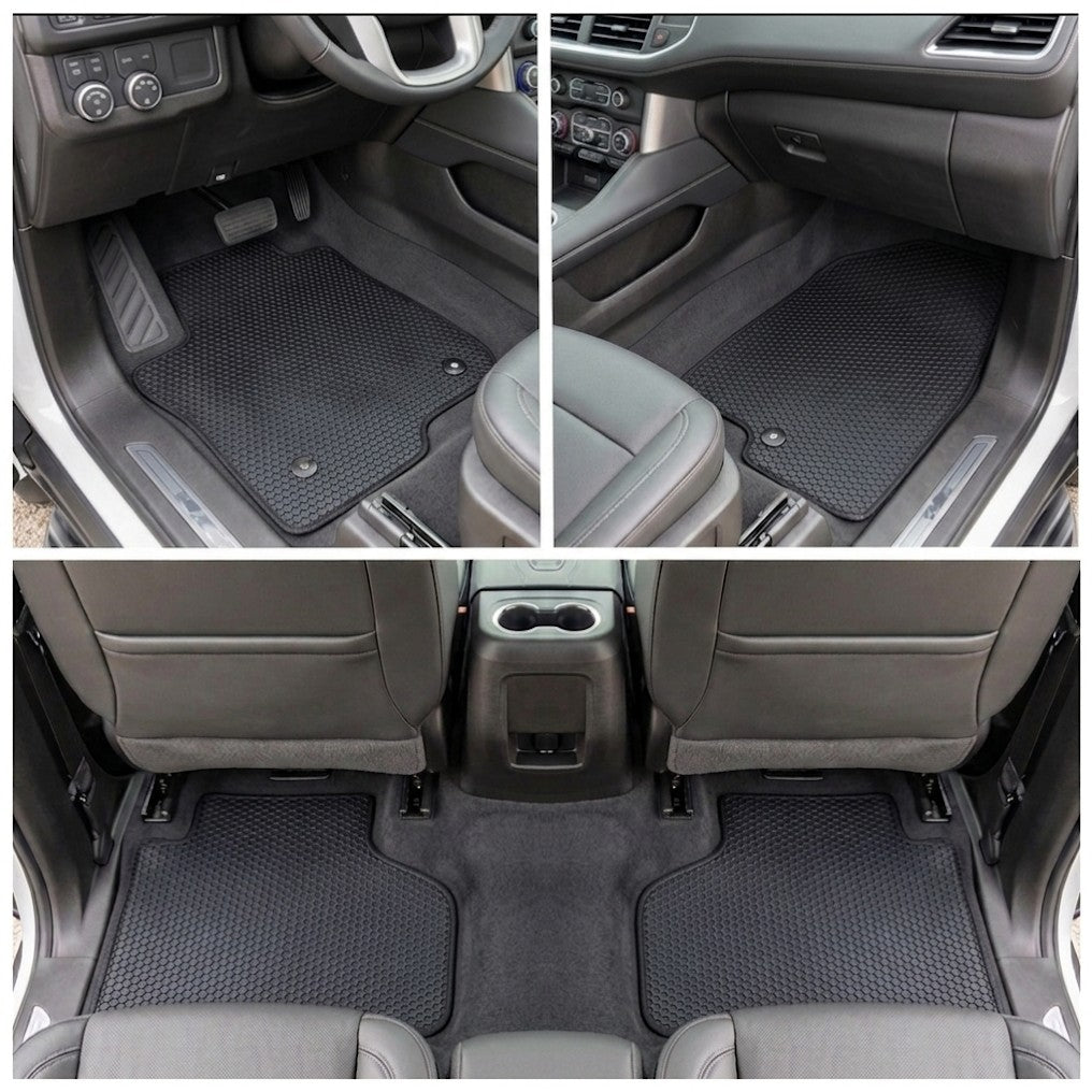 All Weather Honeycomb Floor Mats for 2021 to 2026 GMC Yukon, Chevrolet Tahoe, Suburban, Cadillac Escalade, Front and Rear, Black