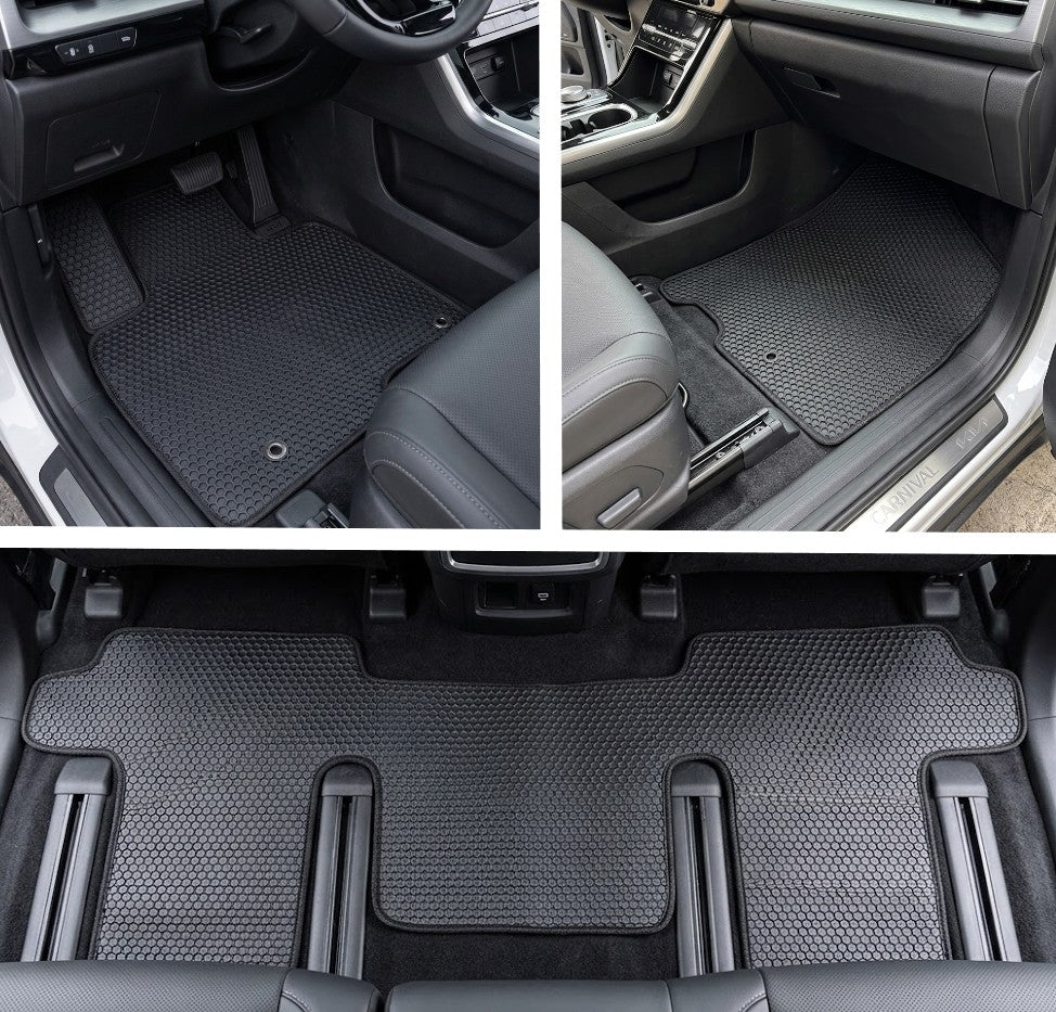 All Weather Honeycomb Floor Mats for 2022 to 2026 Kia Carnival 8 Passenger, Front and Rear