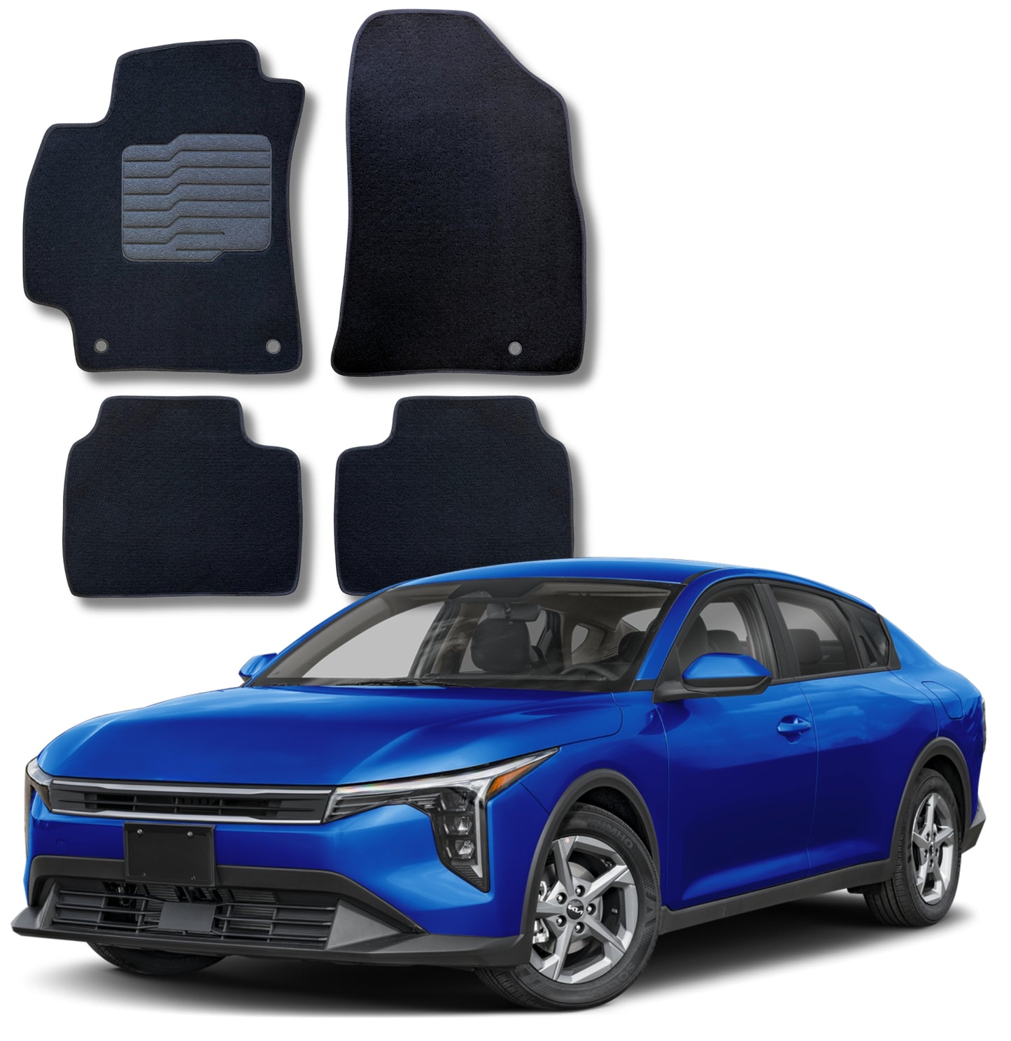 Carpet Floor Mats for 2025 to 2026 Kia K4, Front and Rear, Black