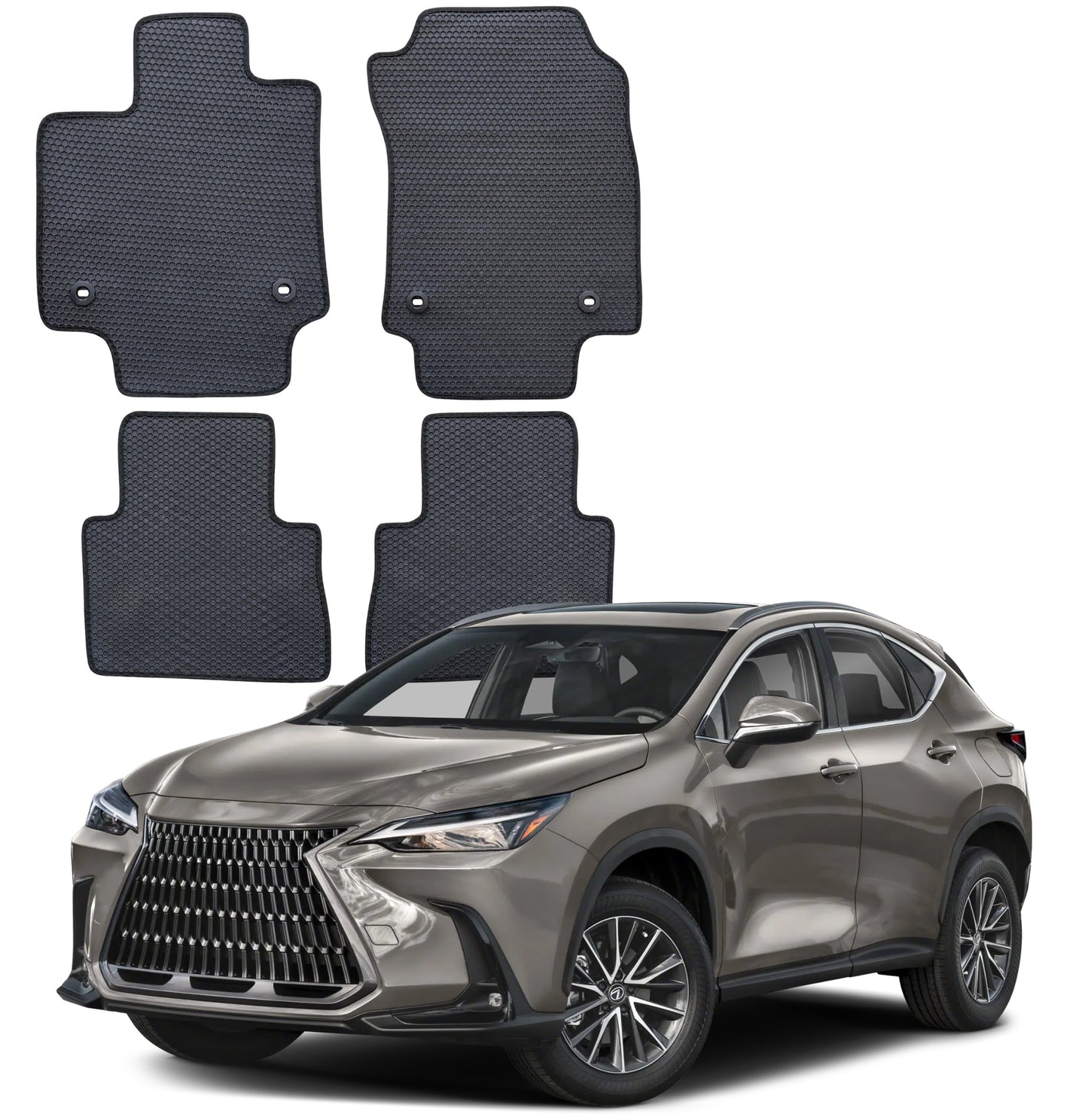 All Weather Honeycomb Floor Mats for 2022 to 2026 Lexus NX250/NX350, Front and Rear, Black