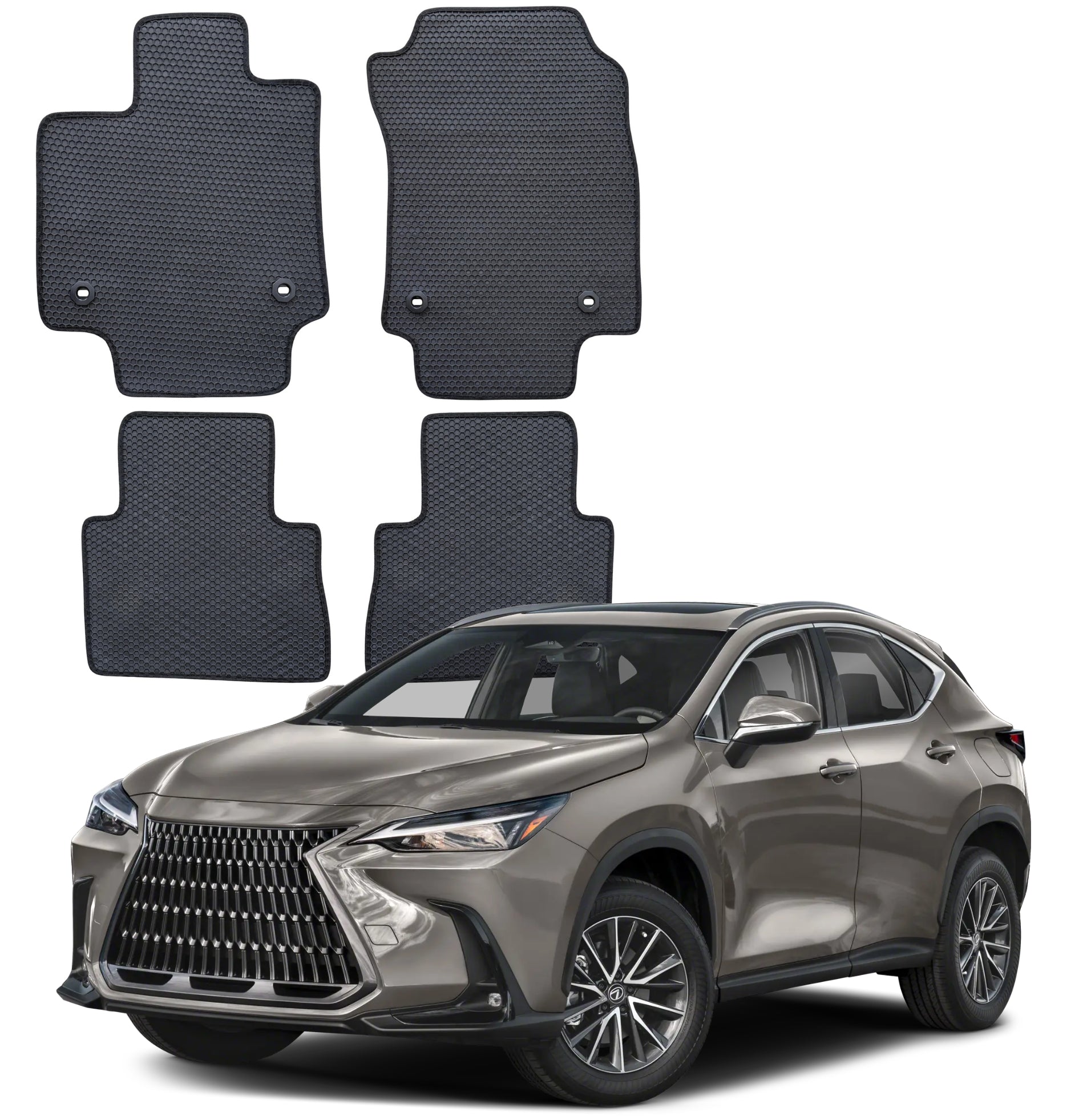 All Weather Honeycomb Floor Mats for 2022 to 2026 Lexus NX250/NX350, Front and Rear, Black