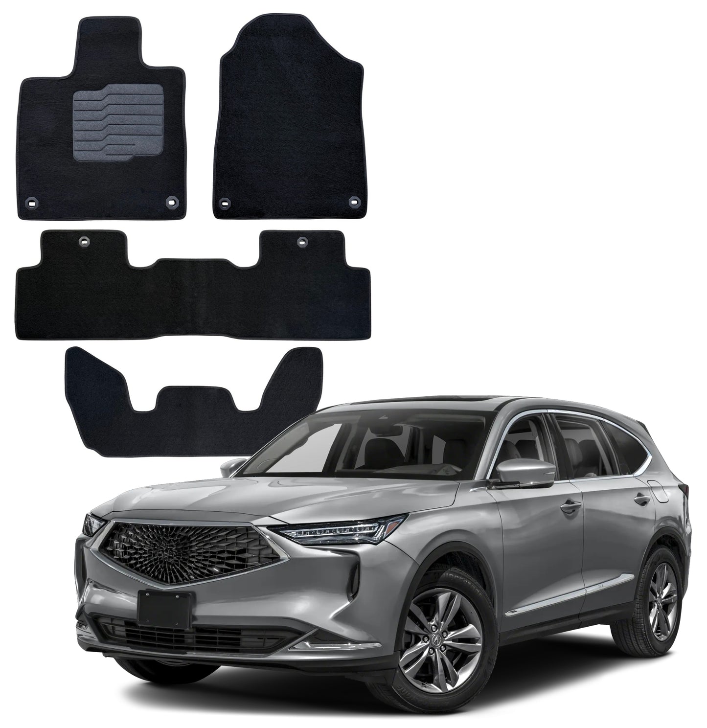 Carpet Floor Mats for 2022 to 2026 Acura MDX, Front, Rear and 3rd Row, Black