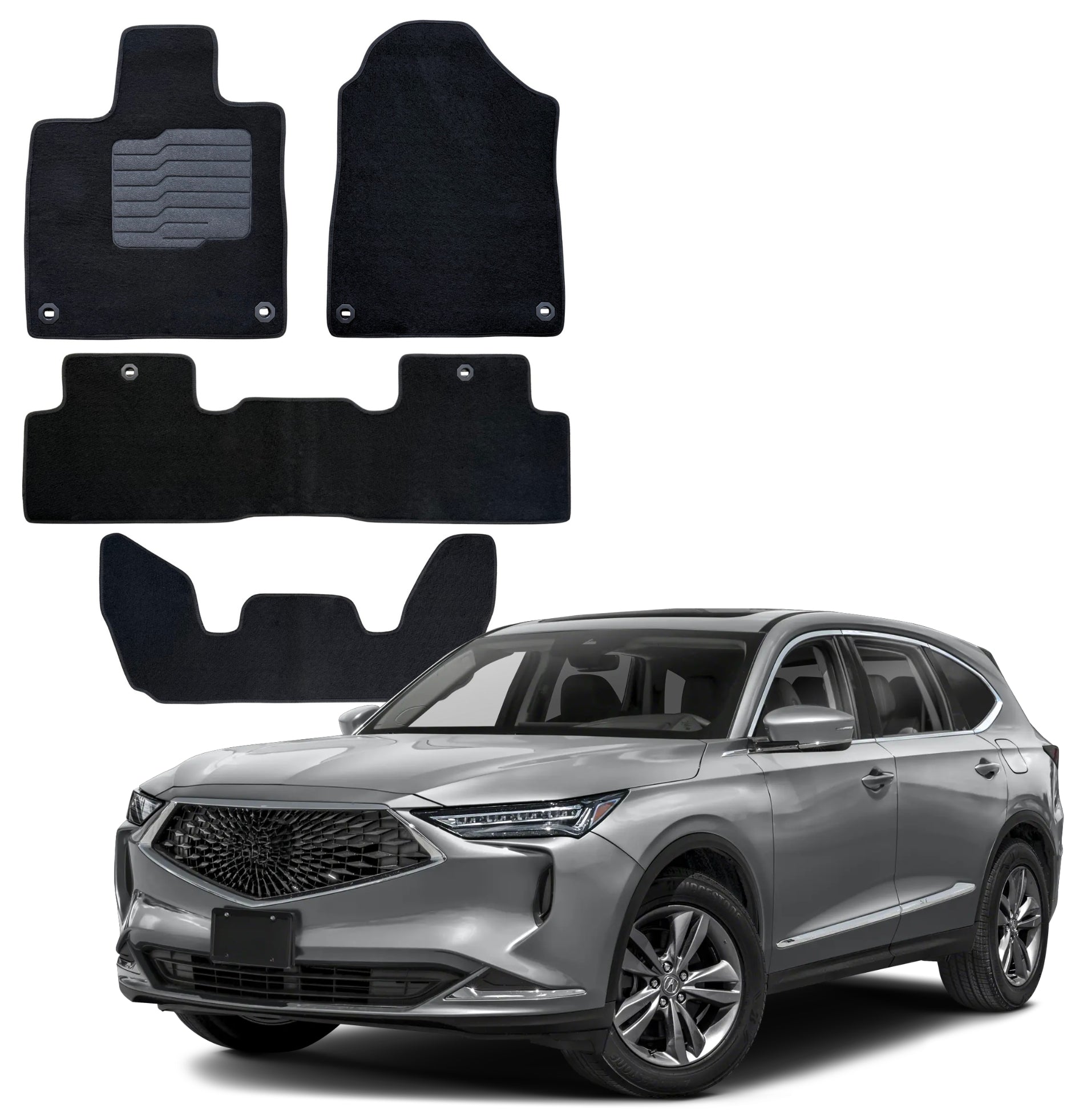Carpet Floor Mats for 2022 to 2026 Acura MDX, Front, Rear and 3rd Row, Black