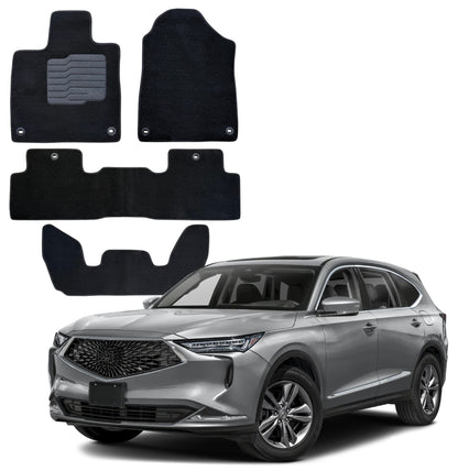 Carpet Floor Mats for 2022 to 2026 Acura MDX, Front, Rear and 3rd Row, Black
