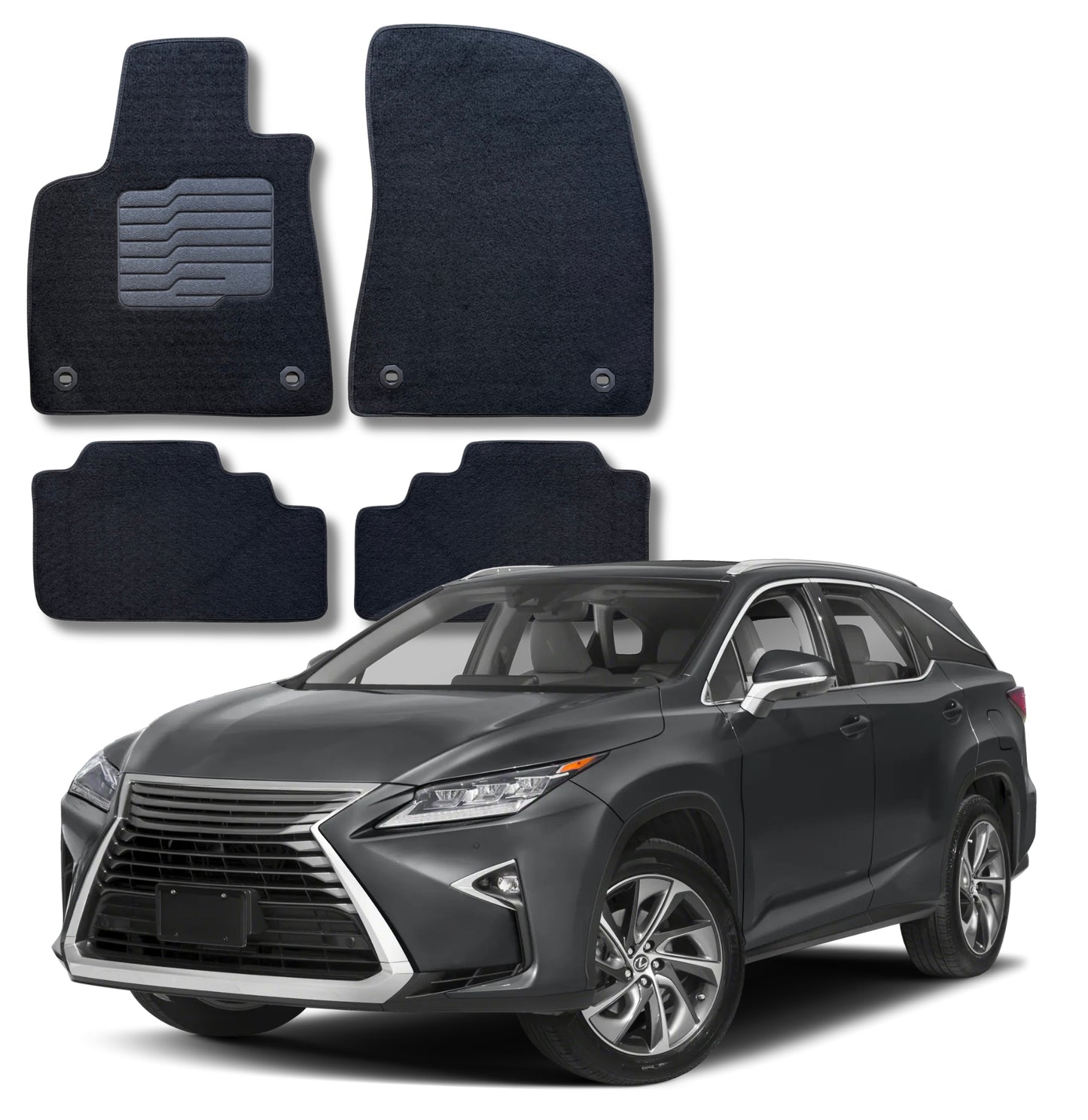 Carpet Floor Mats for 2016-2022 Lexus RX350 RX450h / 2018-2022 RX350L RX450HL, Front and Rear, Black